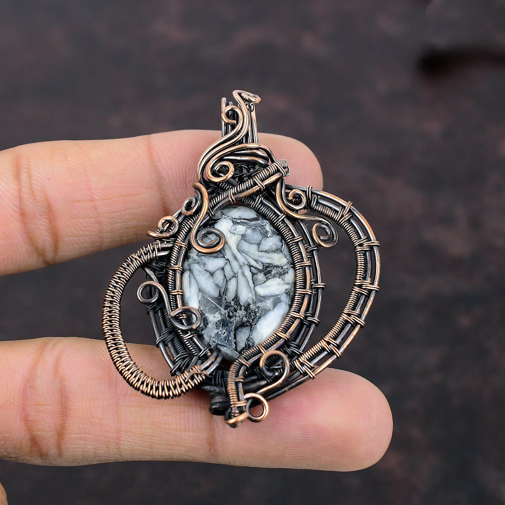 Подвеска из яшмы с медной проволокой, кулон с драгоценным камнем, подвеска из медной проволоки с яшмой из медной проволоки, подвеска ручной работы, подарок для нее, ювелирные изделия из проволочной обмотки