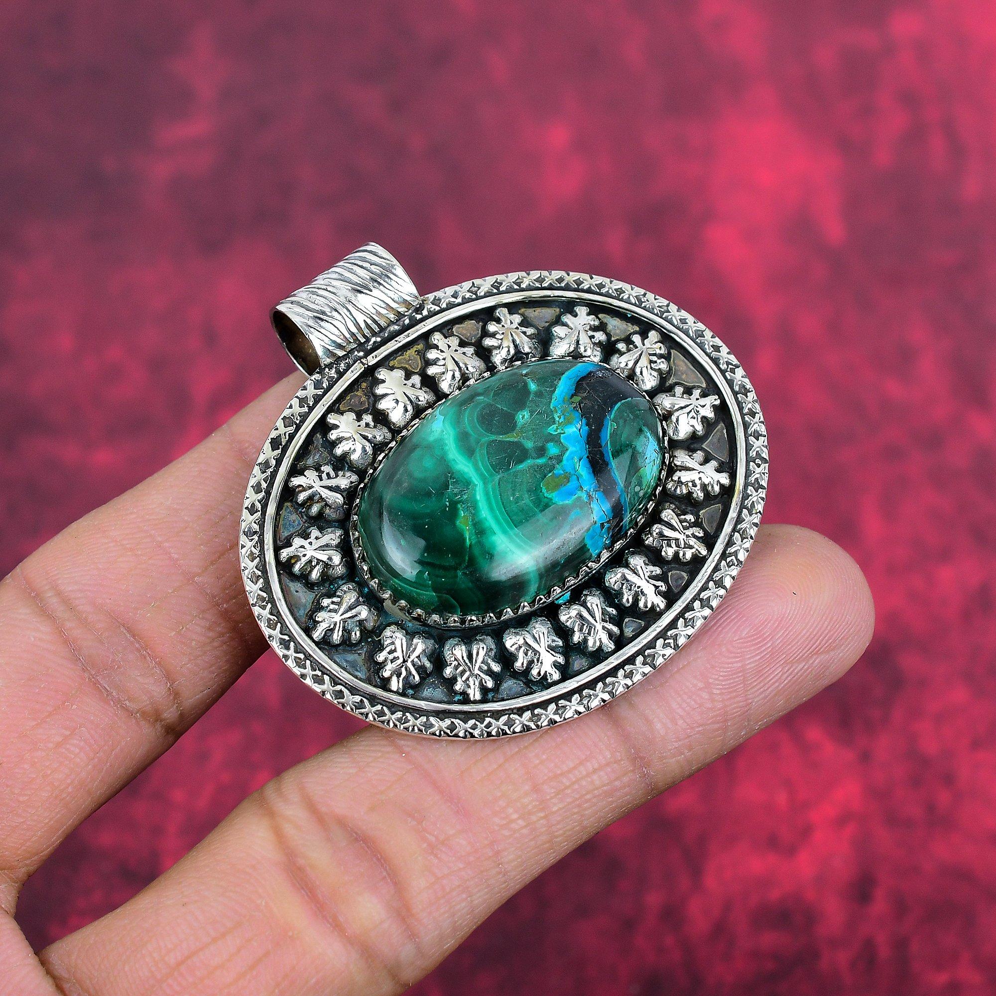 Подвеска из малахита, серебряная подвеска 925 пробы. Подарок для женщин, подвеска ручной работы, ювелирные изделия из драгоценных камней