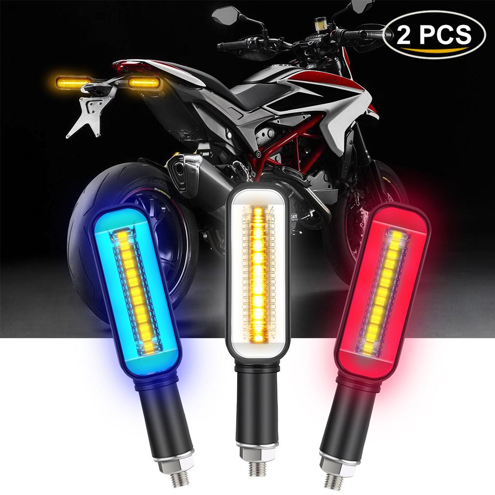 2Pcs LED Turn Signal Light On Motorcycle Stop Signals DRL Flowing Water Flasher 2 In 1 Blinker Indicator Tail Lamp Universal Brake