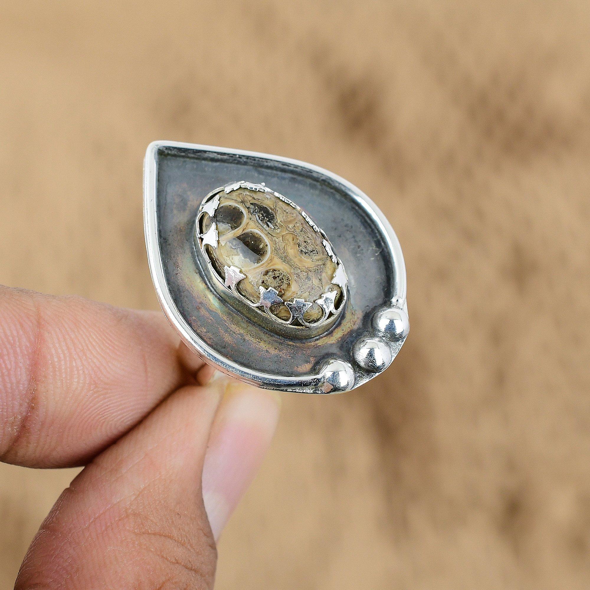 Кольцо-заявление из стерлингового серебра 925 пробы с натуральным агатом туррителла