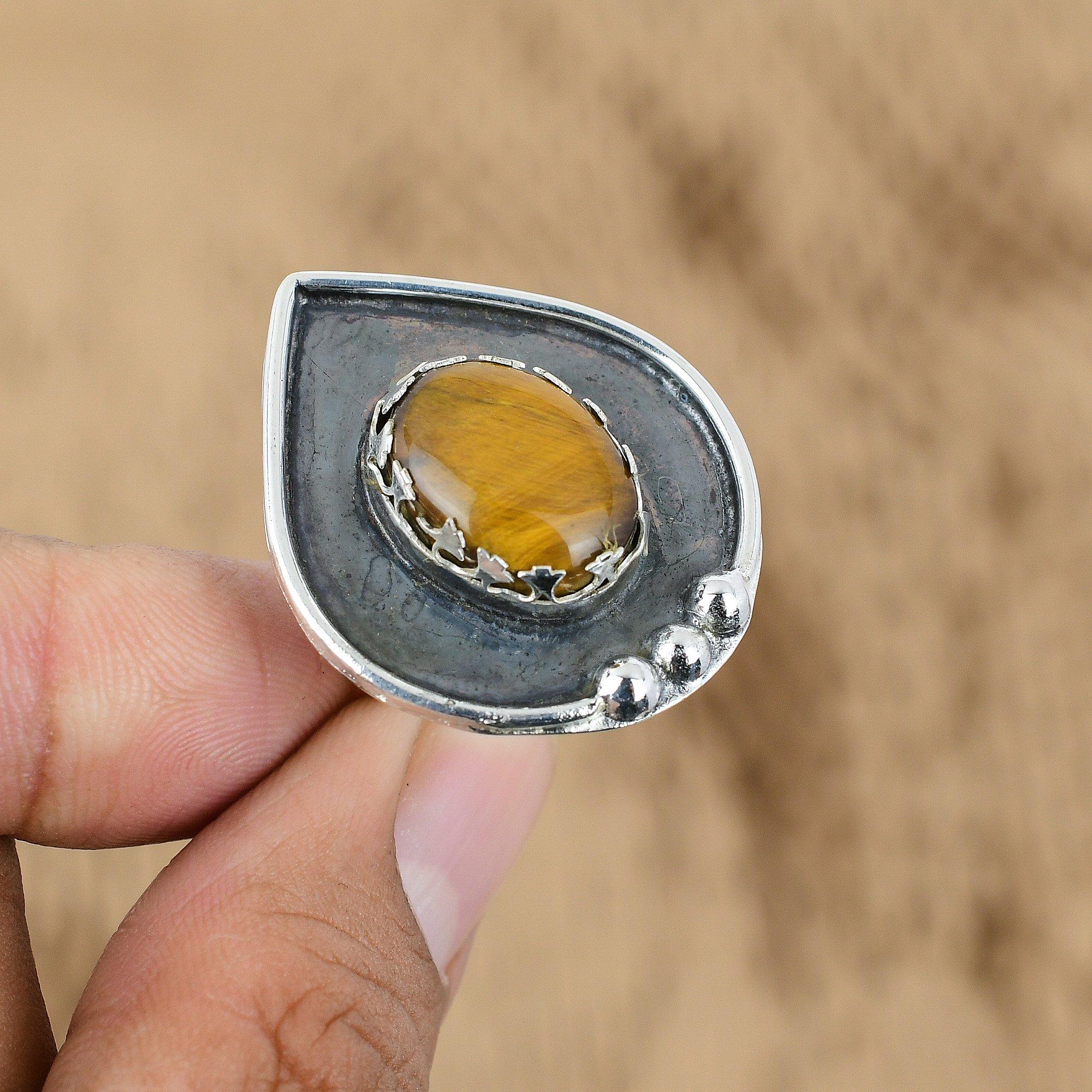 Натуральный камень Тигровый глаз Серебро 925 пробы Кольцо-обещание Регулируемое для девочек