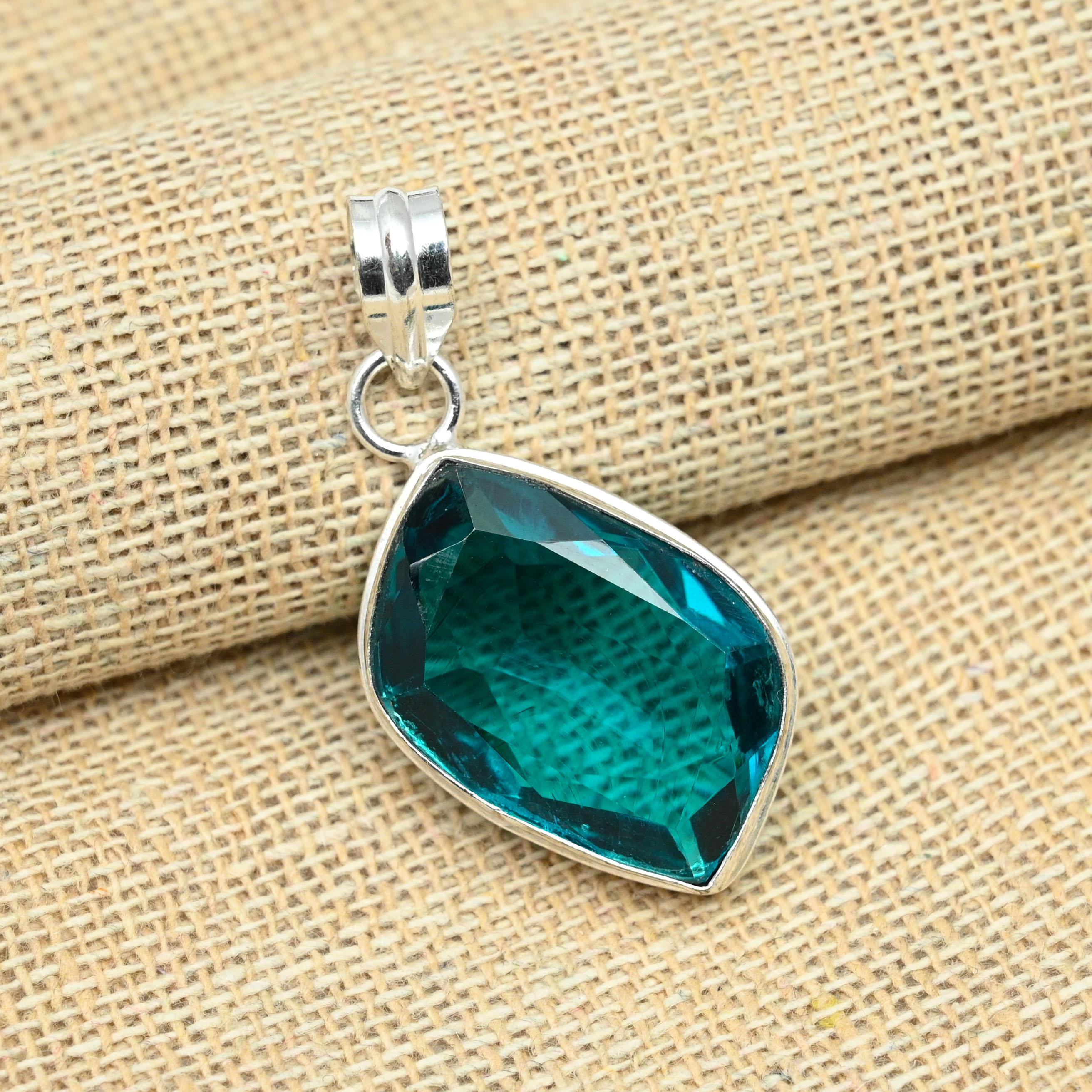Aqua Apatite Gemstone Solid 925 Sterling Silver Antique Jewelry Подвеска ручной работы