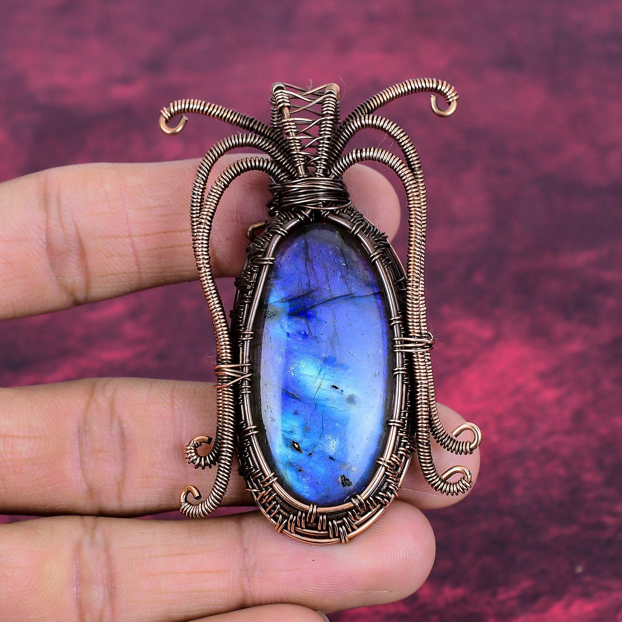 Labradorite Gemstone Pendant Handmade Copper Wire Wrapped Pendant Decent Jewelry