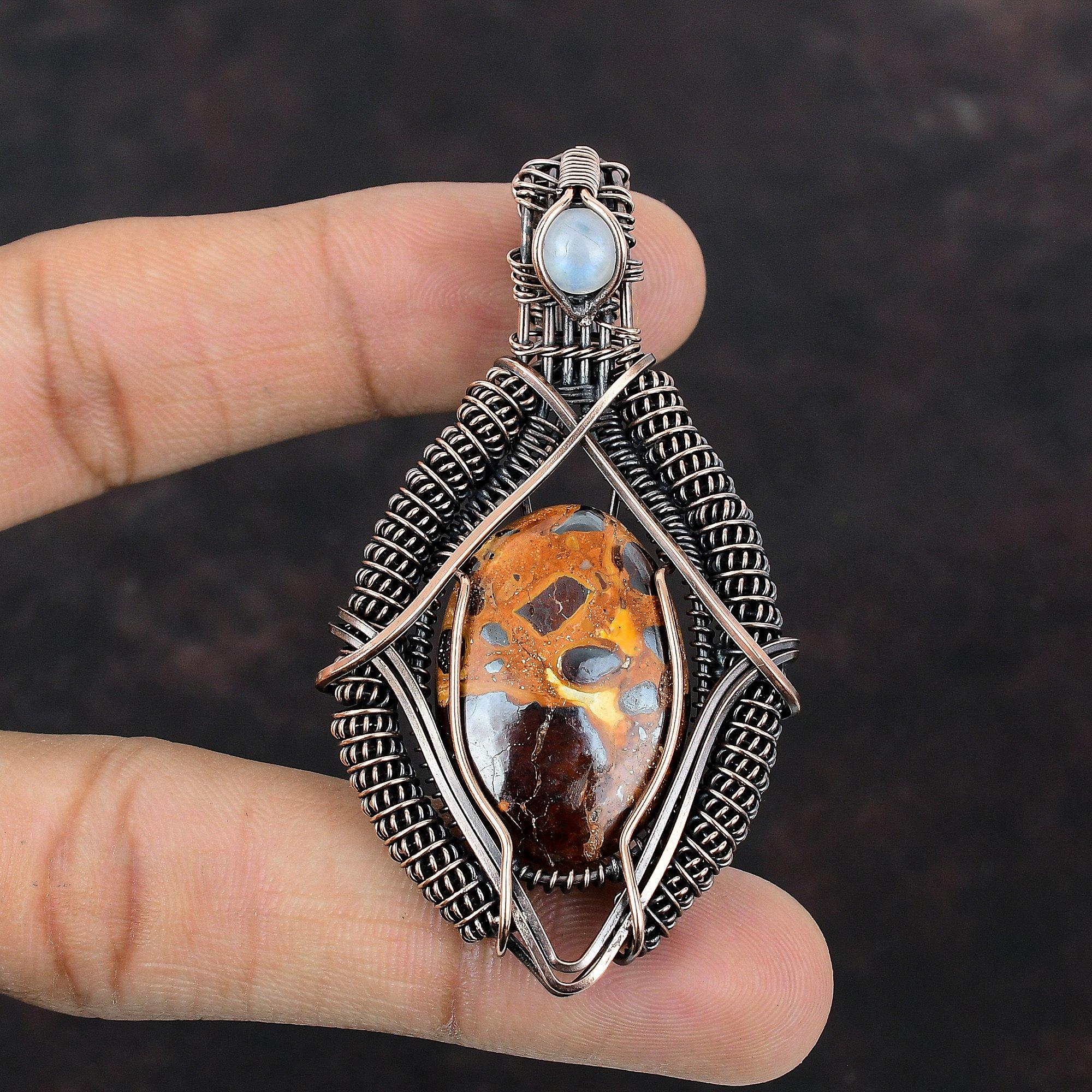 Подвеска из боксита, медная проволока, обернутая подвеска, Радуга, подвеска из лунного камня, драгоценный камень, медные украшения, подарок для мамы, подвеска ручной работы, ювелирные изделия из проволоки