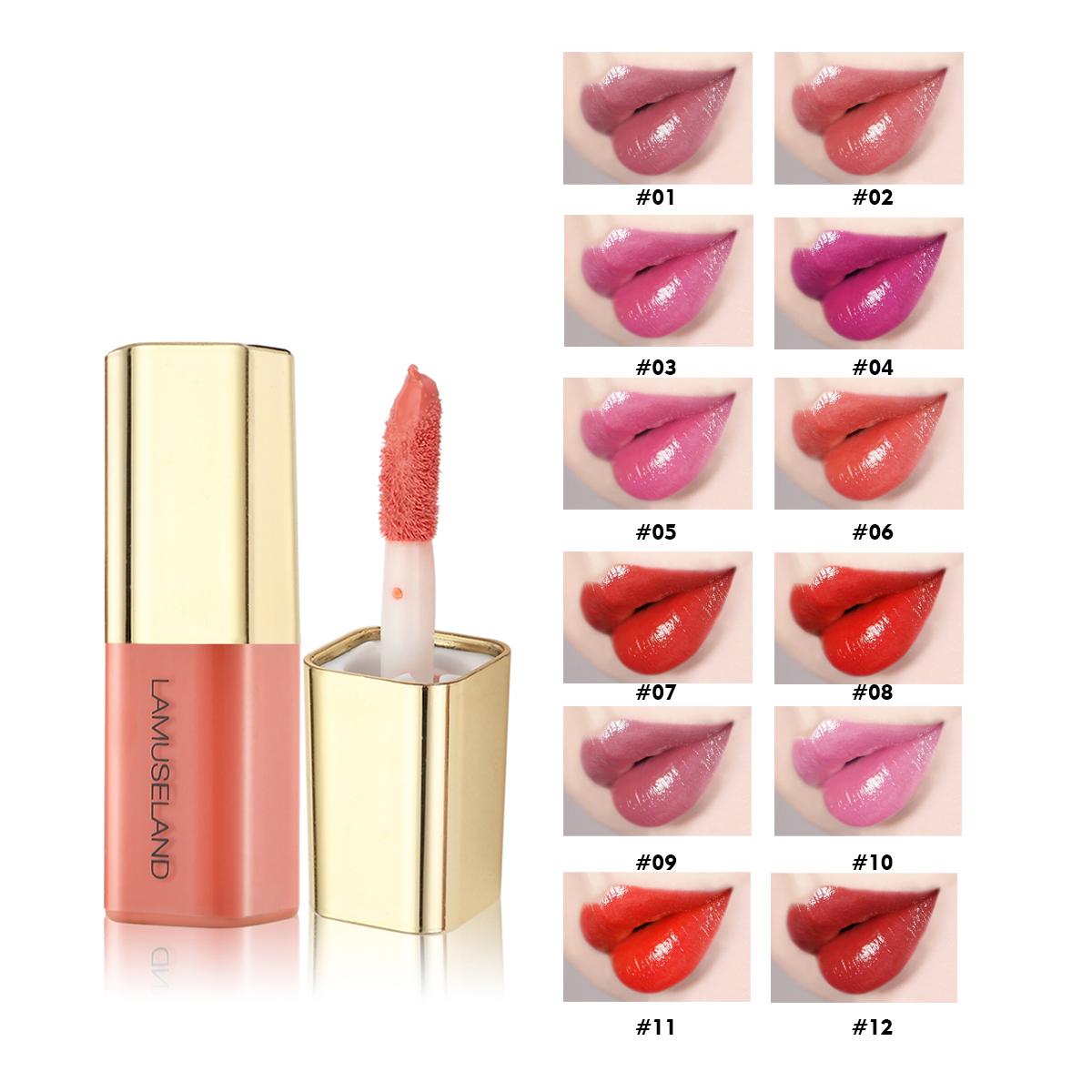 LAMUSELAND 12 Colors Cute Mini Velvet Moisture Lip Gloss Nutritious Liquid Lipstick 3.5g