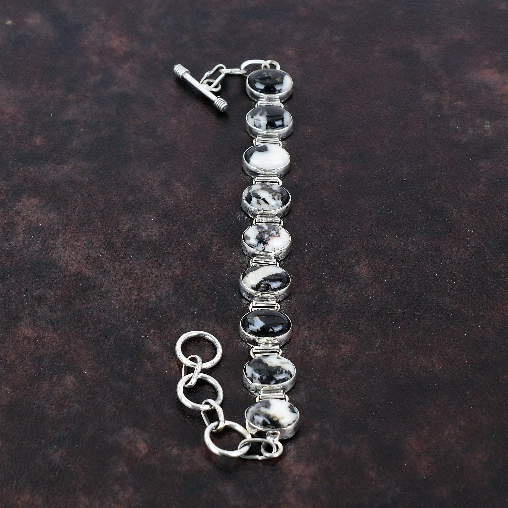 Браслет из бирюзы белого буйвола Браслет из натурального драгоценного камня Браслет из стерлингового серебра 925 пробы Регулируемый браслет-цепочка Элегантный браслет ручной работы