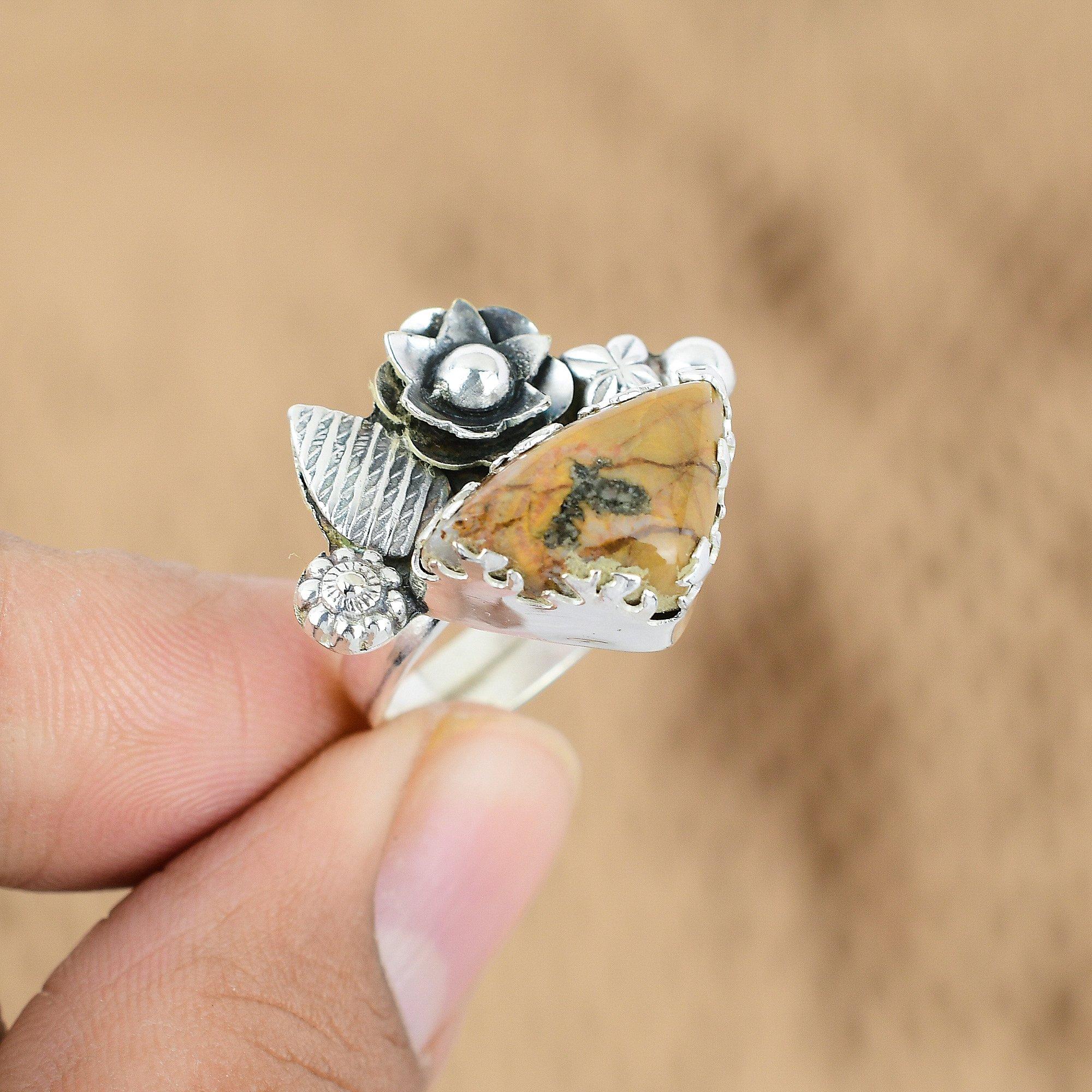 Натуральное Мукаит Многоцветный Цветок Регулируемое Кольцо Серебро 925 Для Женщин