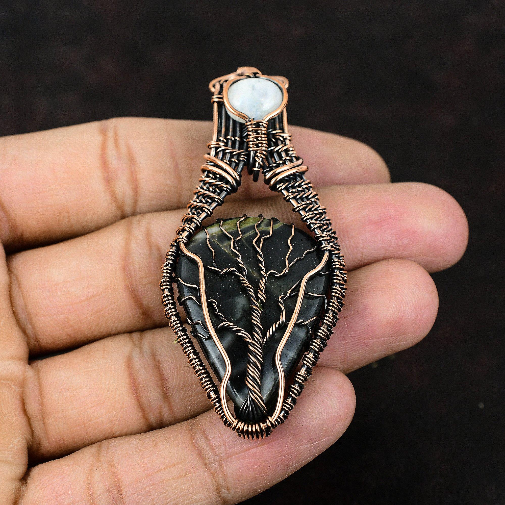 Древо жизни Пикассо Джаспер Медная проволока обернутая подвеска драгоценный камень медный кулон ручной работы радужный лунный камень ювелирные изделия подарок для матери