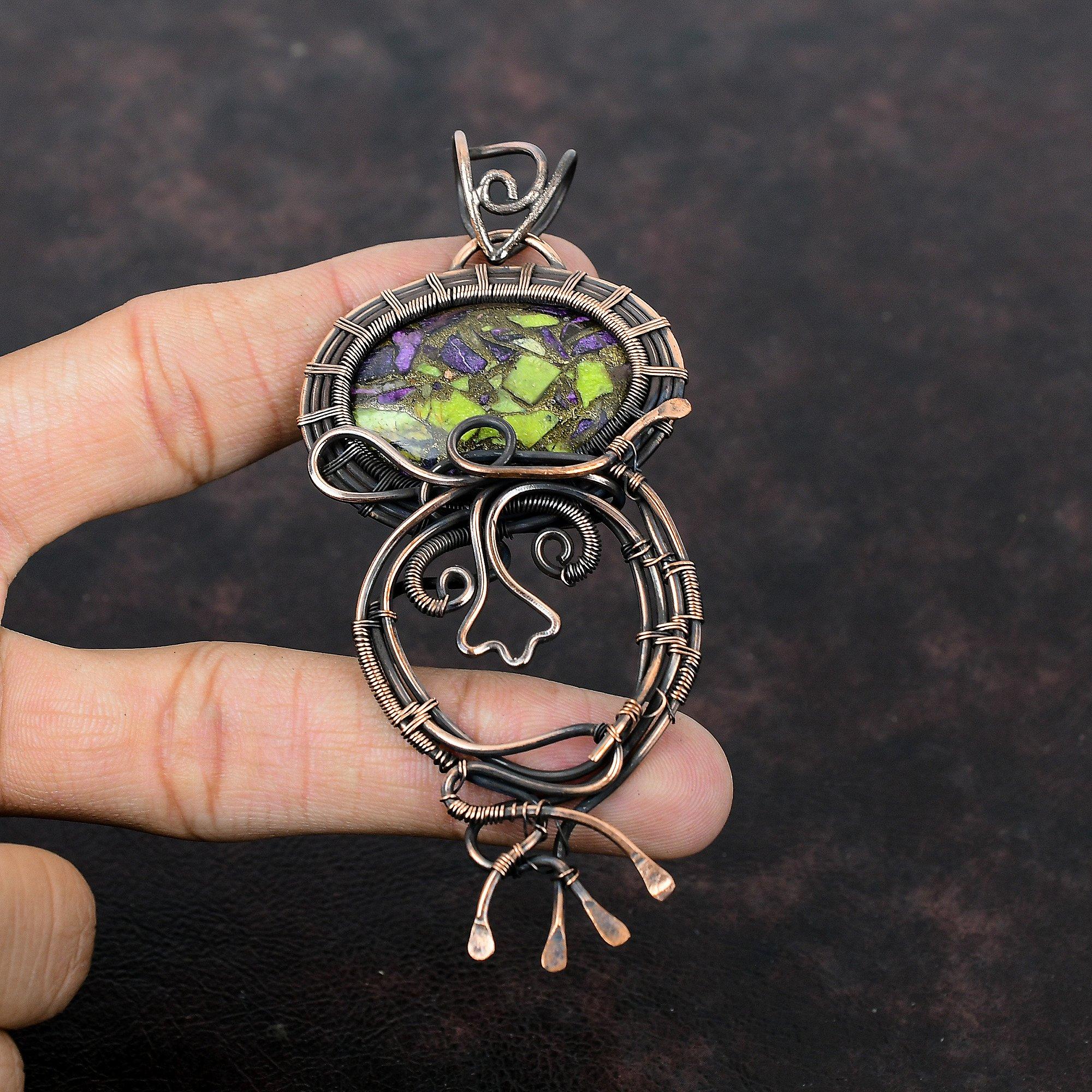 Медный кулон-стихтит Медная проволока, обернутая ювелирными изделиями из драгоценных камней, Стильный кулон, кулон ручной работы, обернутый проволокой, подарок на помолвку, медные подвески