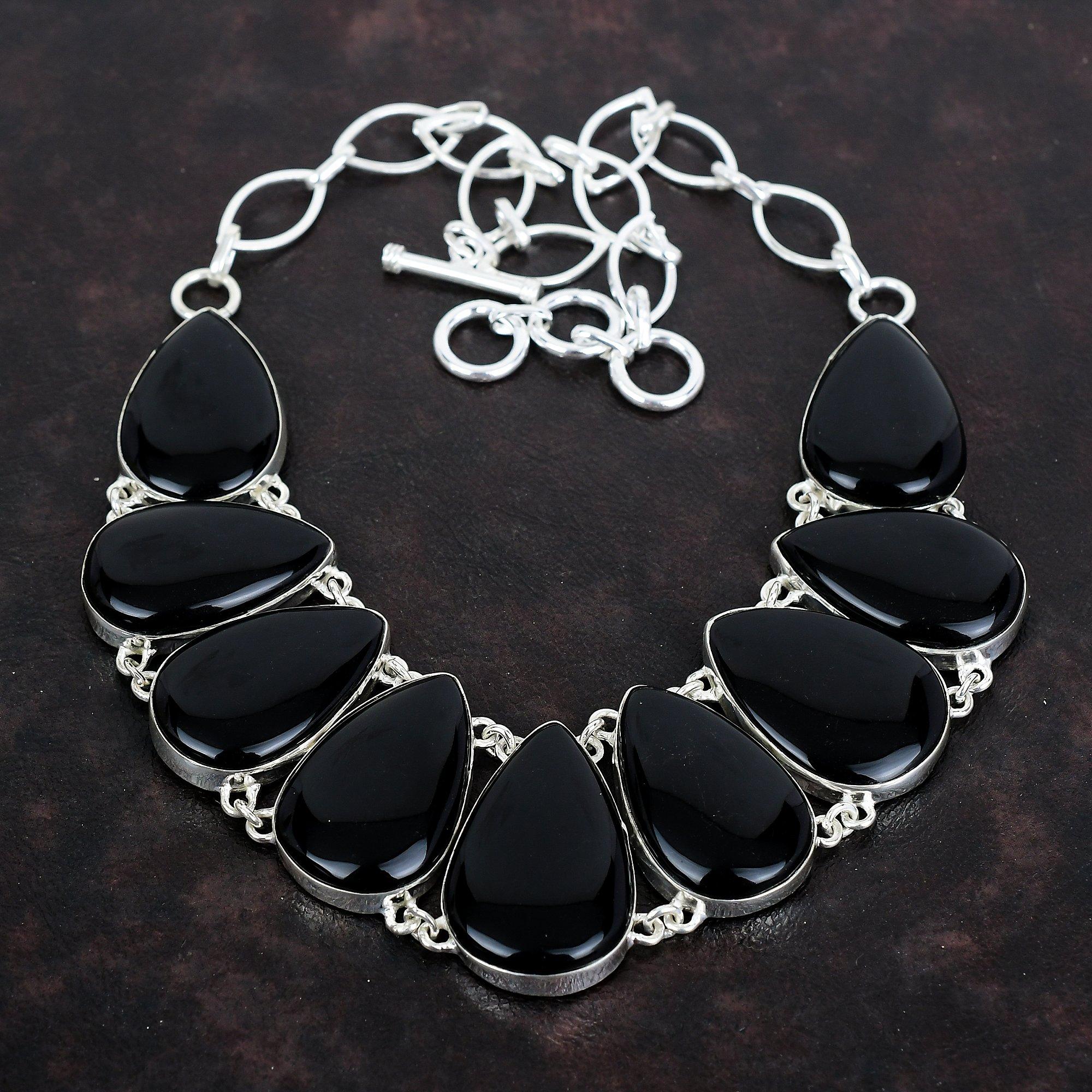 Black Onyx Gemstone Necklace 925 Sterling Silver Necklace Adjustable Chain Necklace Handmade Jewelry Latest Design Necklace Engagement Gifts