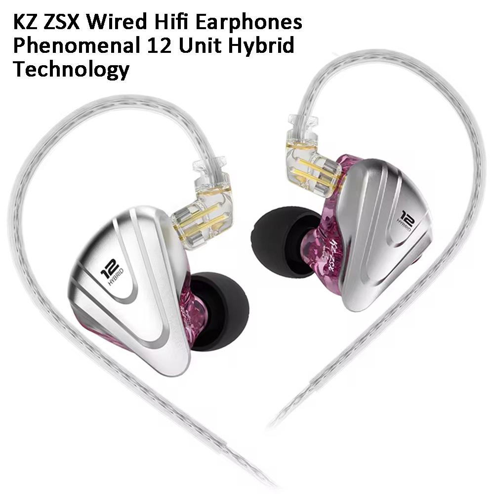 KZ ZSX In-Ear Wired Earphones 12 Unit Hybrid Driver Technology Metal Hifi Bass Music Earbuds Noise Cancelling Sport Headphones.