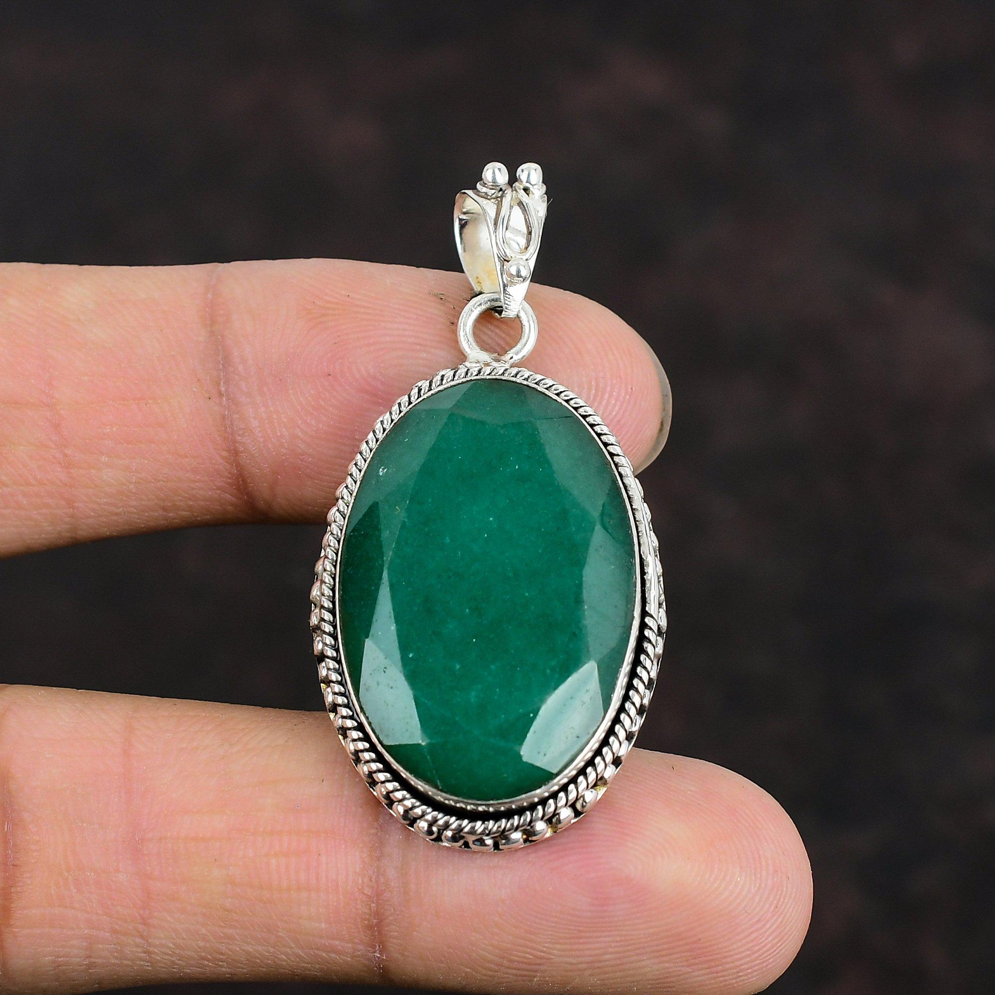Faceted Zambian Emerald Pendant 925 Sterling Silver Pendant Very Pretty Gemstone Jewelry Handmade Statement Pendant Silver Jewelry For Gifts
