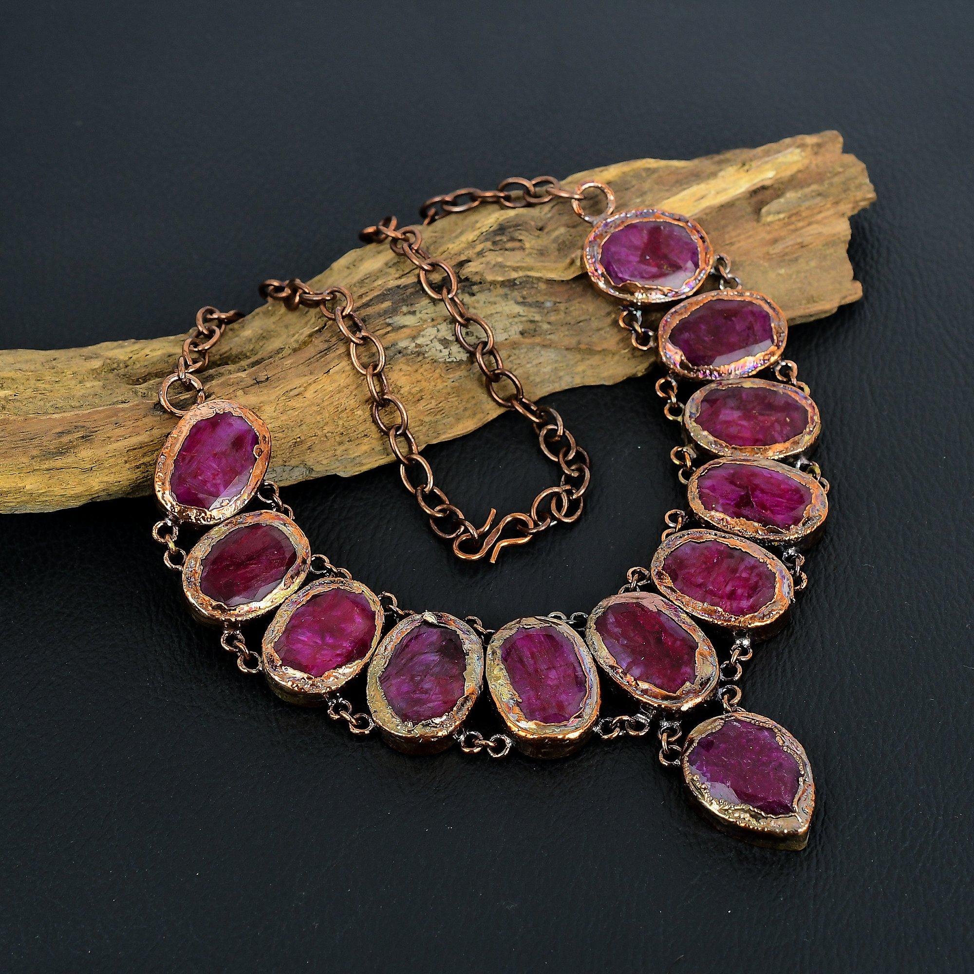 Кашмирский рубин, ювелирные изделия из драгоценных камней, созданные в лаборатории, ожерелье из медной гальванопластики, регулируемая цепочка ручной работы, ожерелье, подарок для мамы