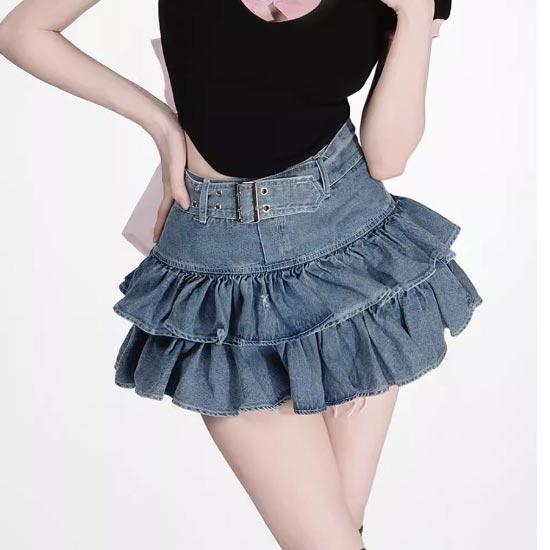 Юбка джинсовая с оборками, шорты для женщин, мини-юбки с высокой талией, милый стиль, весна-лето, женская одежда Y2k