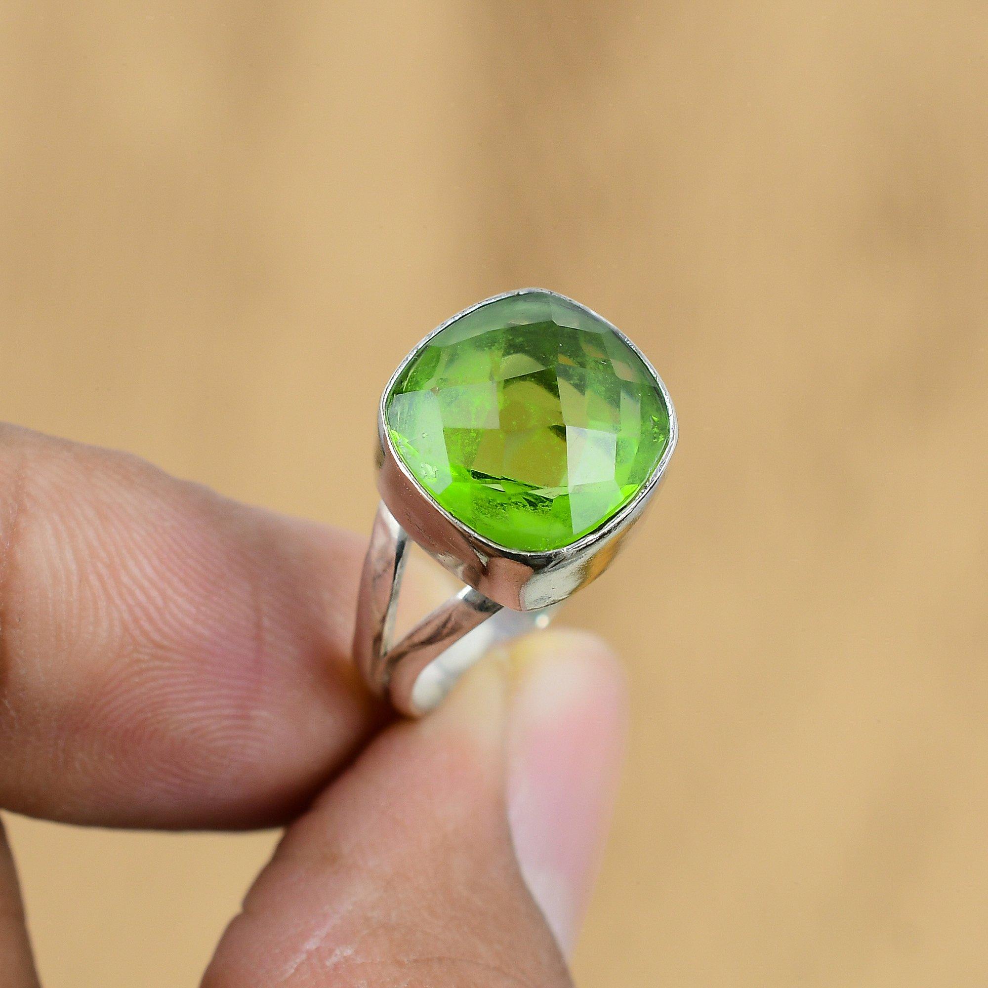 Распродажа ко Дню женщин Натуральный перидот Стерлинговое серебро Мульти камень Новое кольцо Размер 7,75