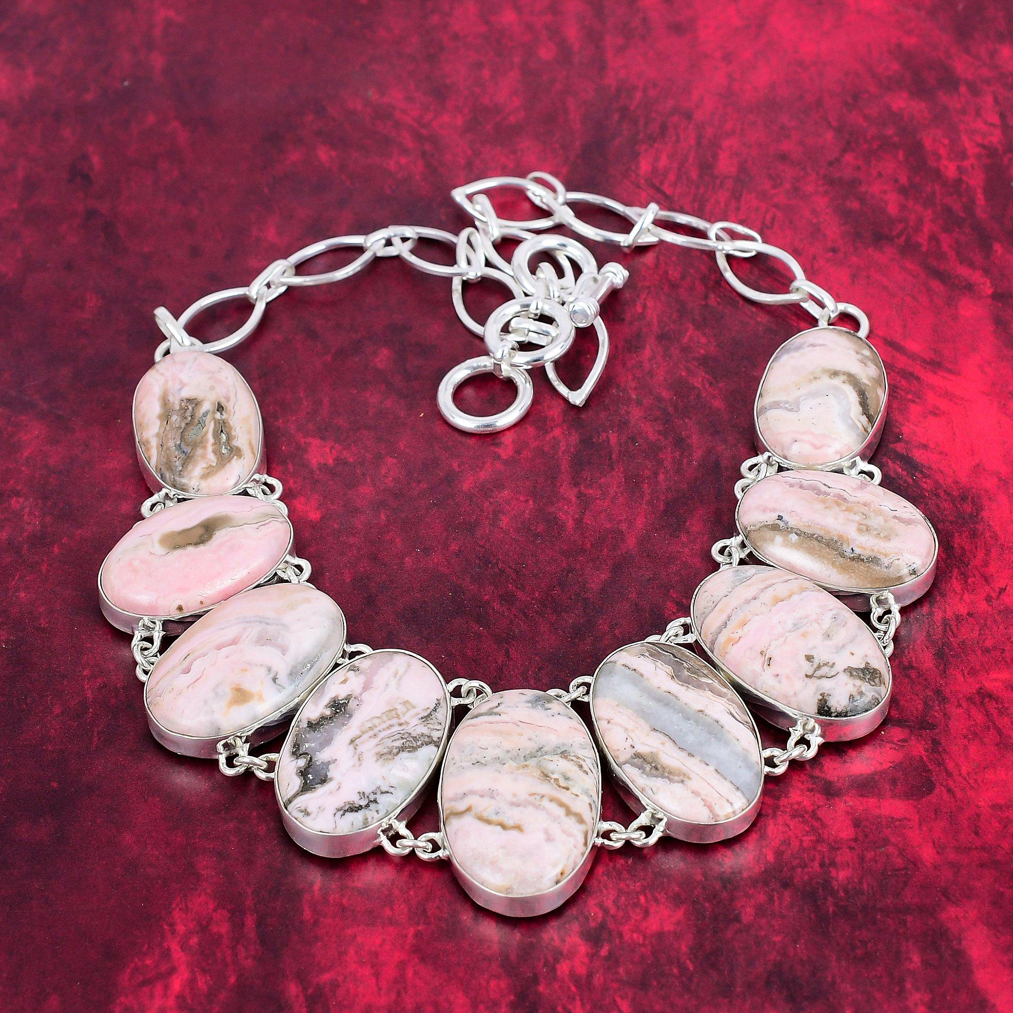 Ожерелье из чистого серебра 925 пробы с родохрозитом и регулируемой цепочкой, ювелирное ожерелье ручной работы из драгоценных камней на День памяти