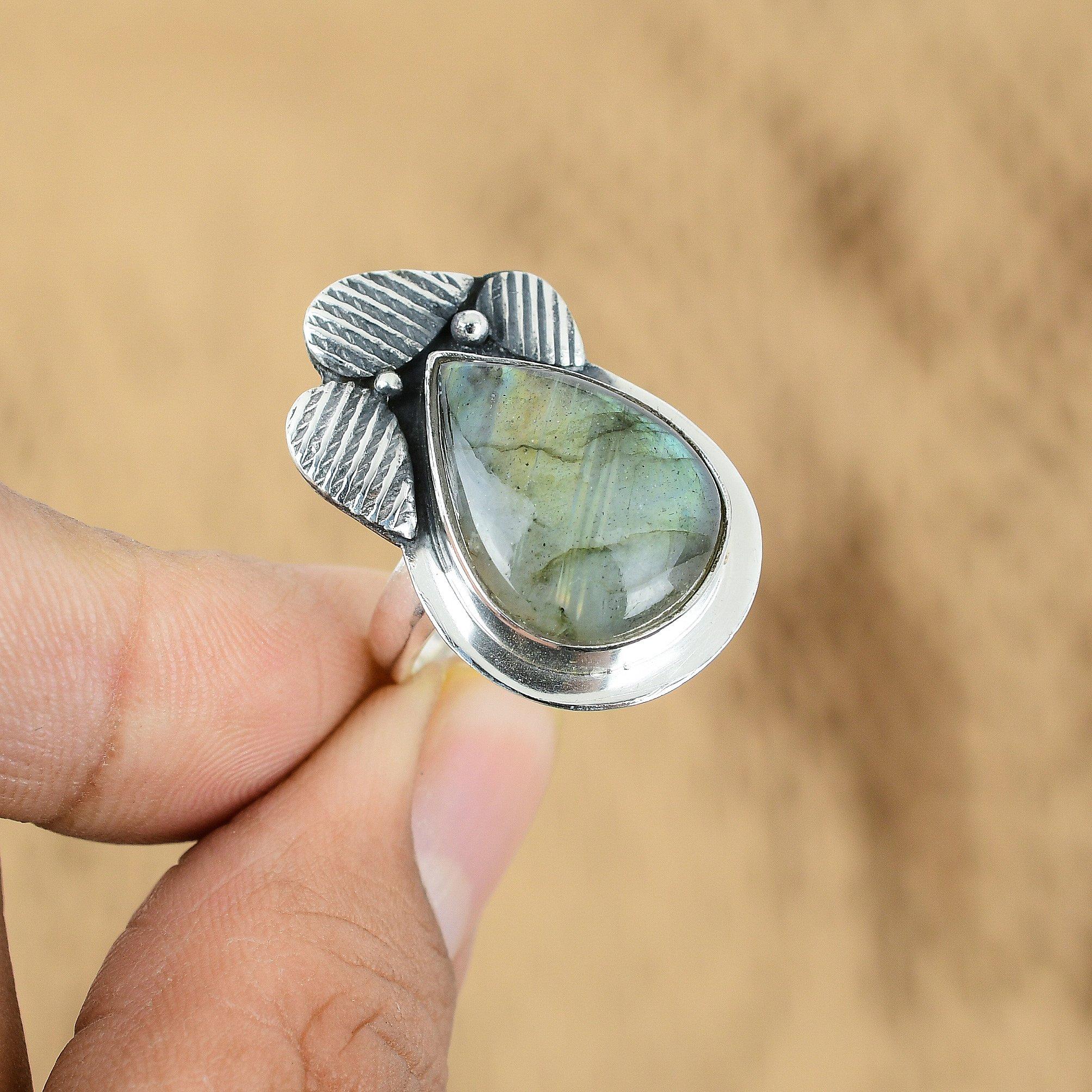 Распродажа ко Дню матери Кольцо-заявление из стерлингового серебра с лабрадоритом