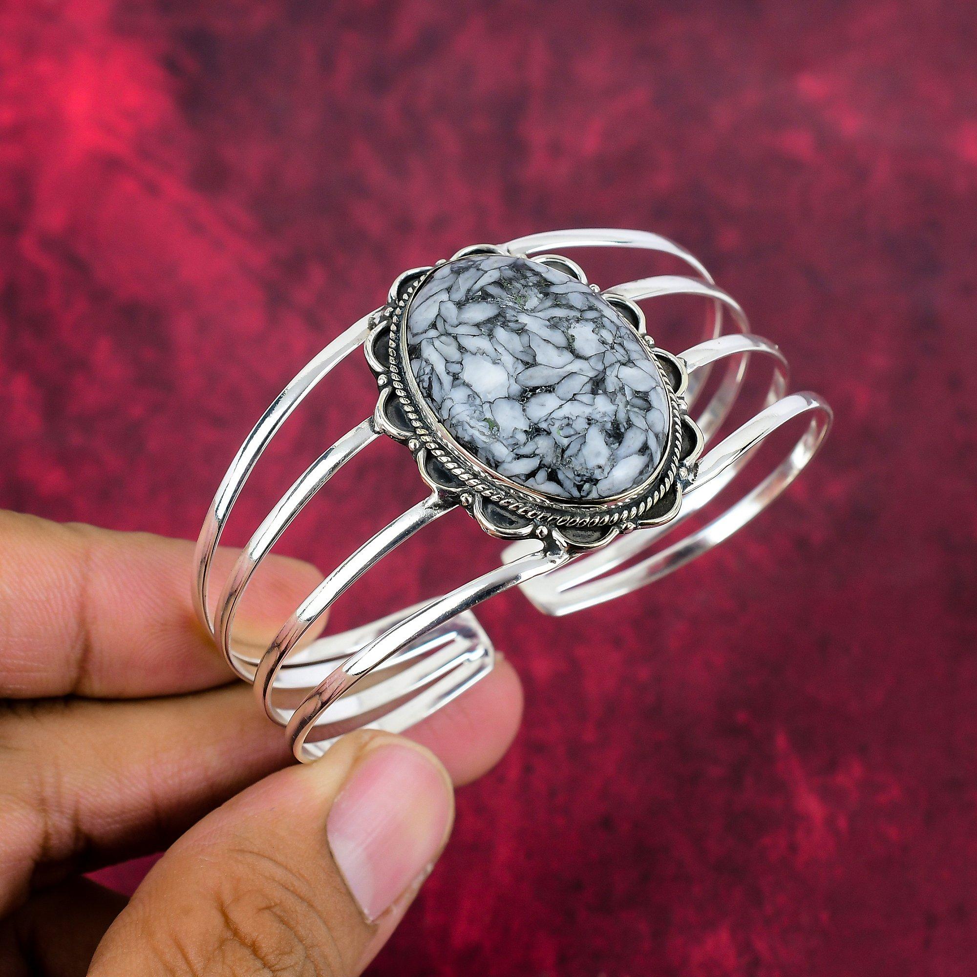 Браслет Pinolith из цельного стерлингового серебра 925 пробы, браслет ручной работы с драгоценными камнями, на День памяти