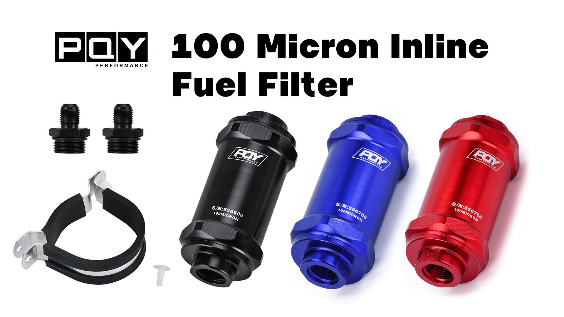 PQY BLACK AN6 / AN8 / AN10 Inline Fuel Filter E85 Ethanol With 100 Micron Stainless Steel Element and PQY Sticker