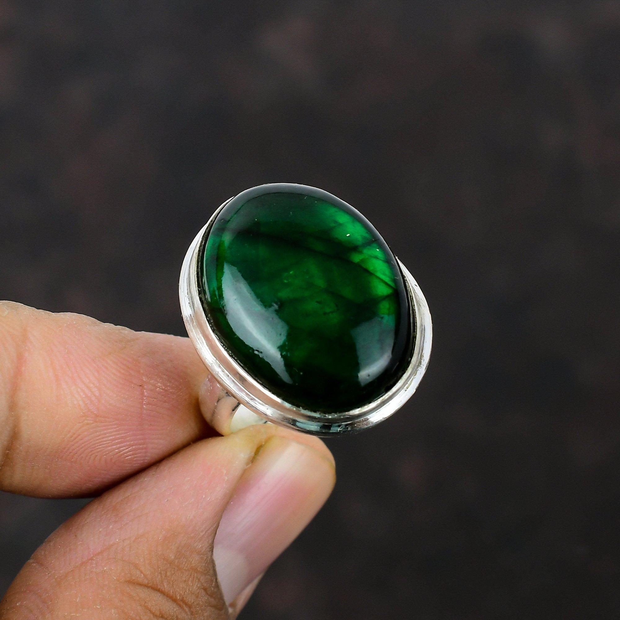 Green Fire Labradorite Ring Genuine Gemstone Ring Handmade Jewelry 925 Sterling Silver Ring Adjustable Ring Brand New Ring Gift For Mother