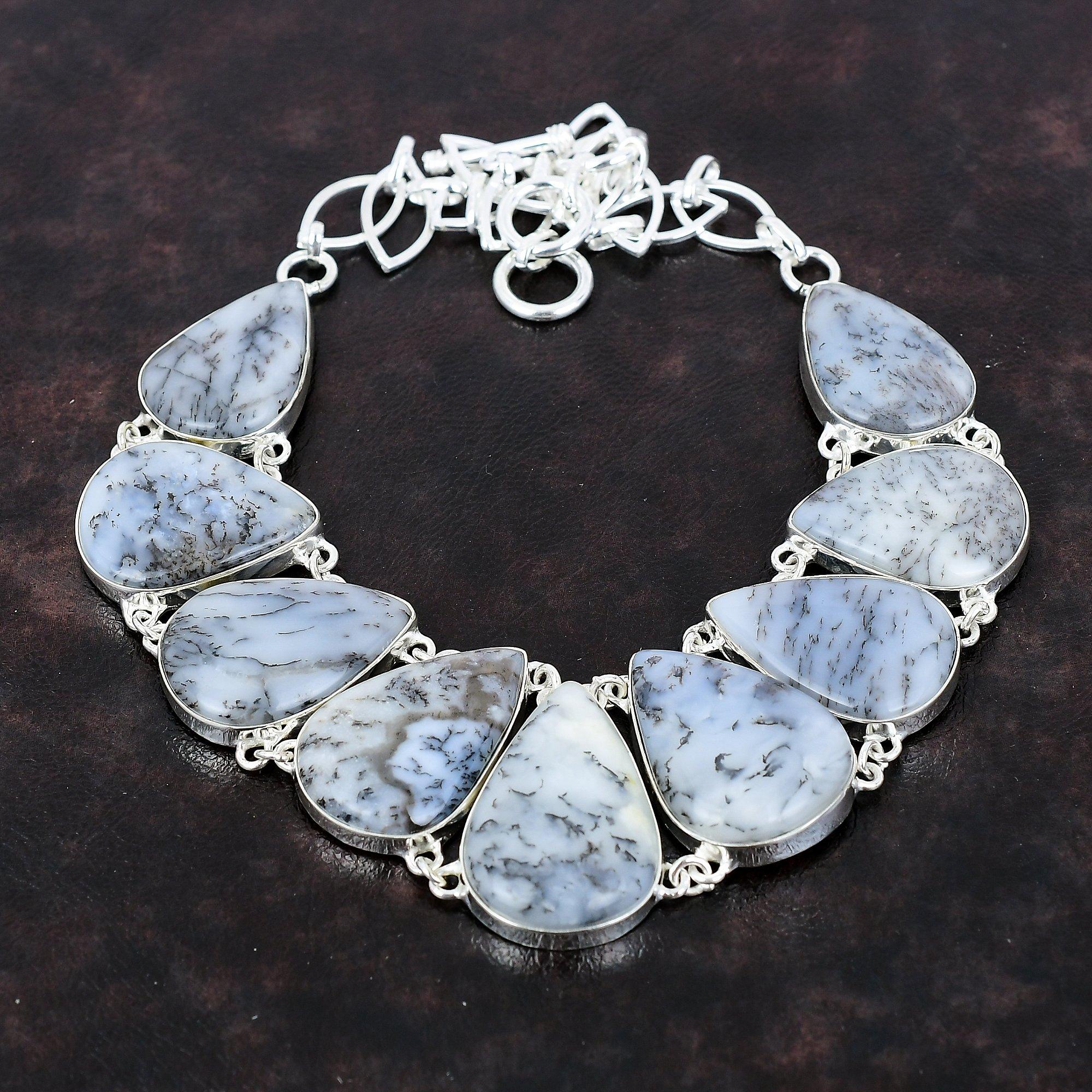 Ожерелье с дендритом и опалом, стильные ювелирные изделия ручной работы, ожерелье из стерлингового серебра 925 пробы, ювелирные изделия из настоящего драгоценного камня, регулируемая цепочка, ожерелье, подарок для невесты