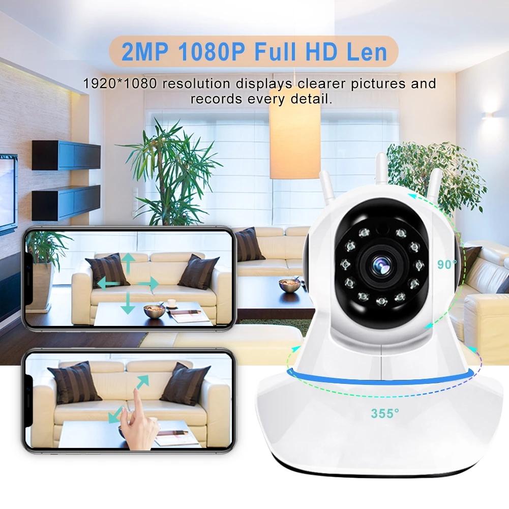 Беспроводная Wi-Fi камера 1080P с поворотом и наклоном, для помещений, с двусторонней аудиосвязью, домашняя безопасность, беспроводные камеры, 15 м ИК-подсветка, с портом LAN