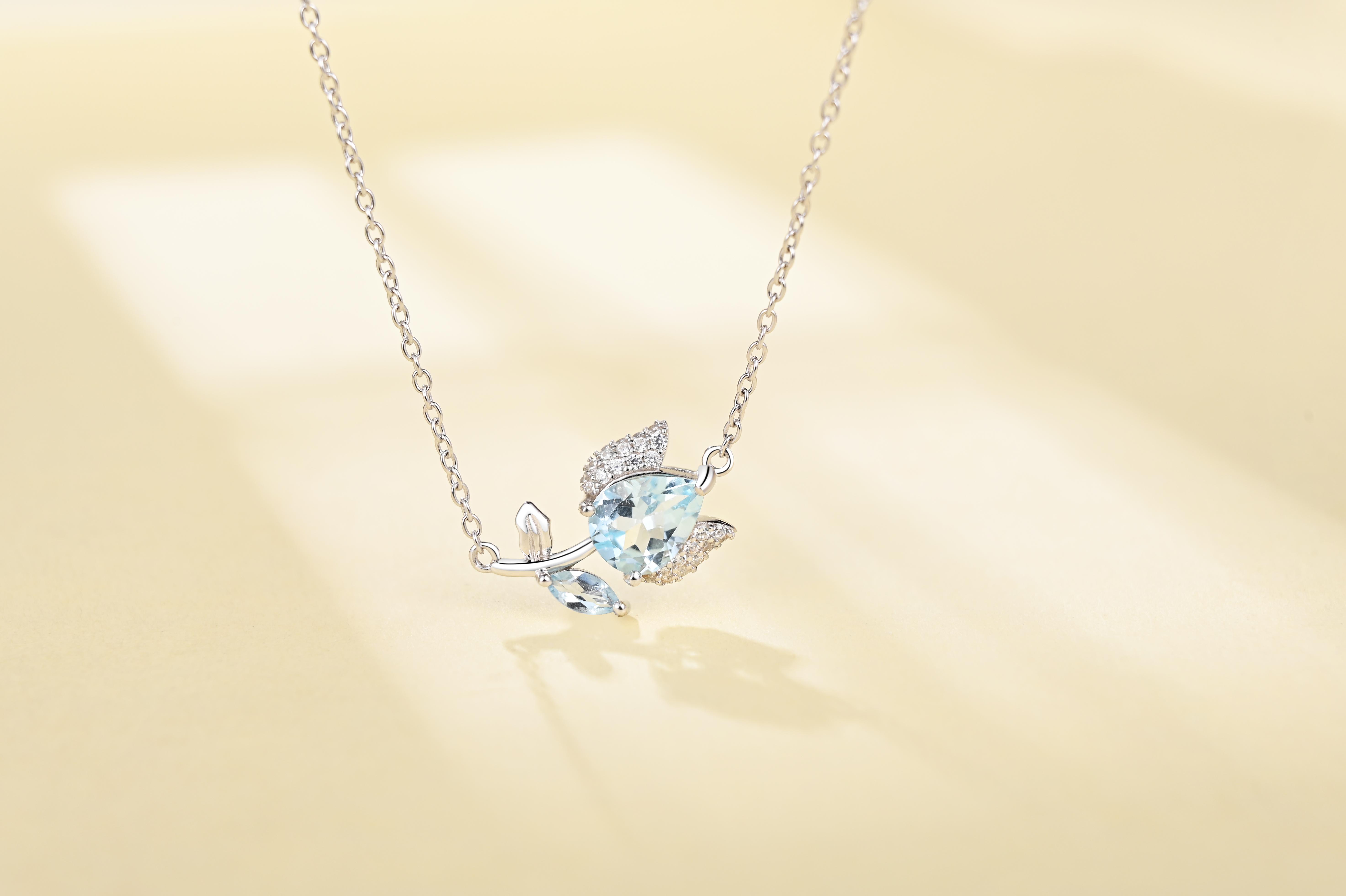 Серьги-клипсы с цветком розы, серебро 925 пробы, небесно-голубой топаз, драгоценные камни, изысканные украшения для девочек, дочери, хороший подарок на выпускной на день рождения