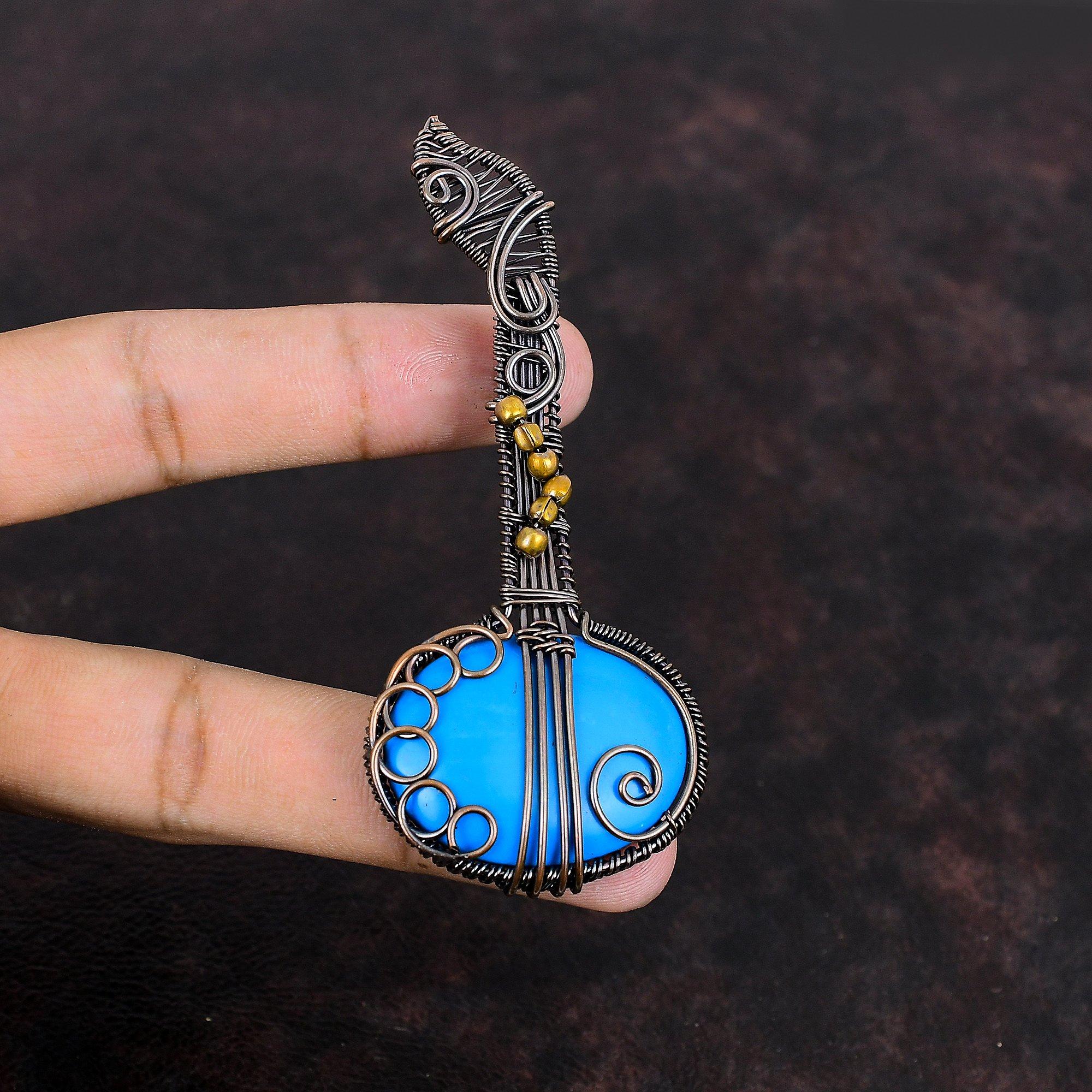 Sleeping Beauty Turquoise Pendant Copper Wire Wrapped Pendant Guitar Jewelry Handmade Music Instrument Pendant Gift For Him Gemstone Jewelry