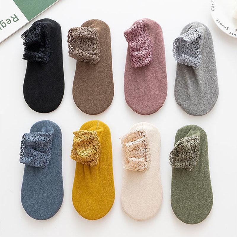 Lace Ankle Socks Non-slip Floor Socks Women's Autumn Winter Thickened Warm Fleece Socks