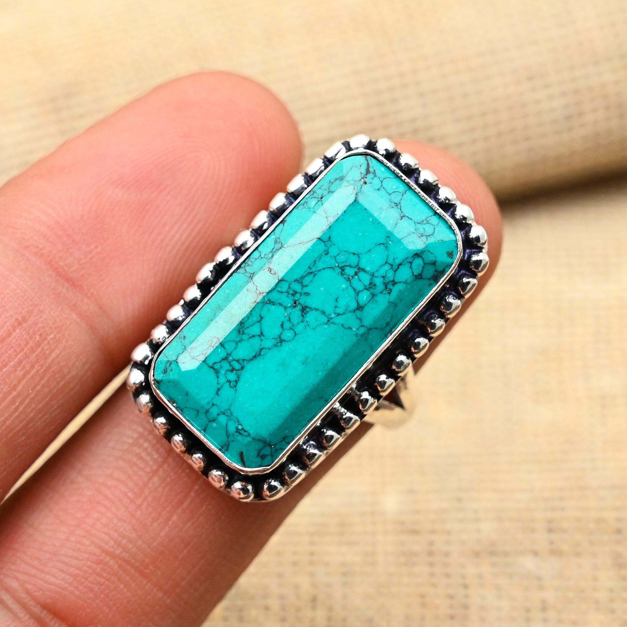 Ювелирное кольцо ручной работы из стерлингового серебра 925 пробы с бирюзовым драгоценным камнем Santa Rosa для женщин
