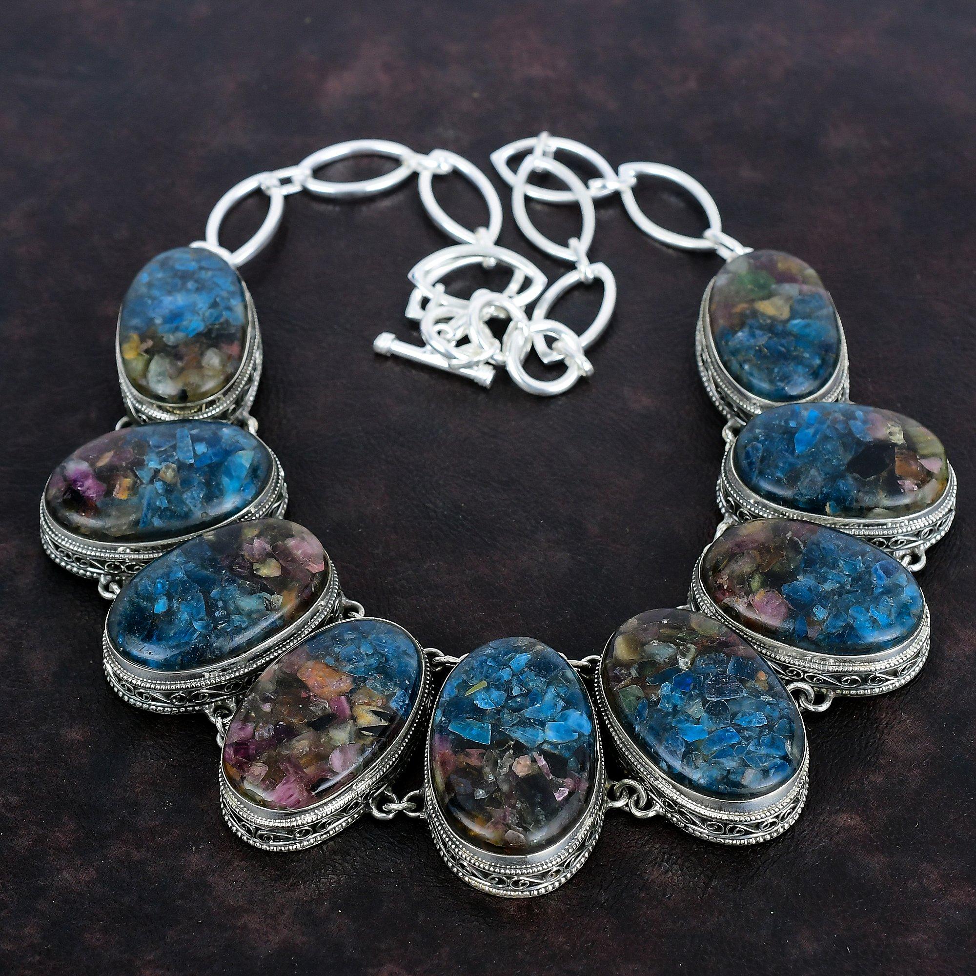 Copper Watermelon Tourmaline Necklace 925 Sterling Silver Necklace Vintage Necklace Gemstone Jewelry Adjustable Chain Necklace Gifts For Her