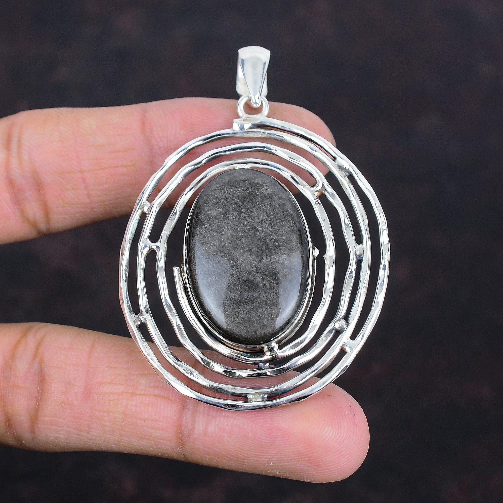 Кулон из серебристого обсидиана, кулон из драгоценного камня ручной работы, кулон из стерлингового серебра 925 пробы, эффектное украшение, подарки для женщин, кулон новейшего дизайна
