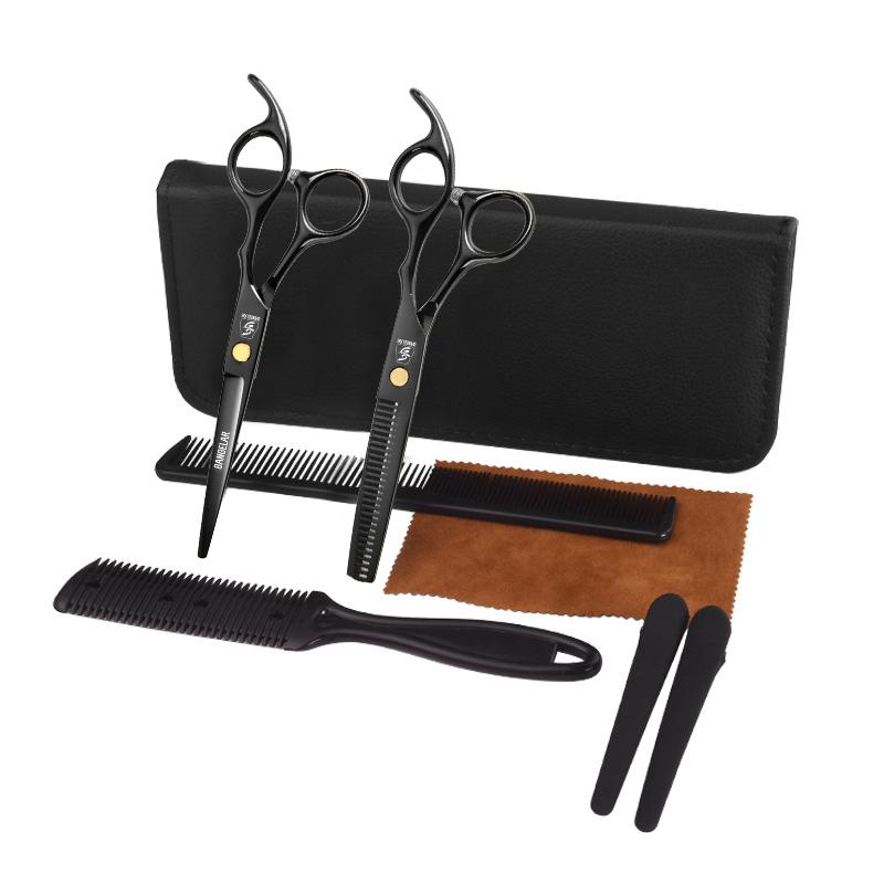 SANGELAR 6-дюймовый парикмахерский набор, ножницы для волос, черные семейные парикмахерские ножницы, набор парикмахерских инструментов, парикмахерская для всей семьи, парикмахерская