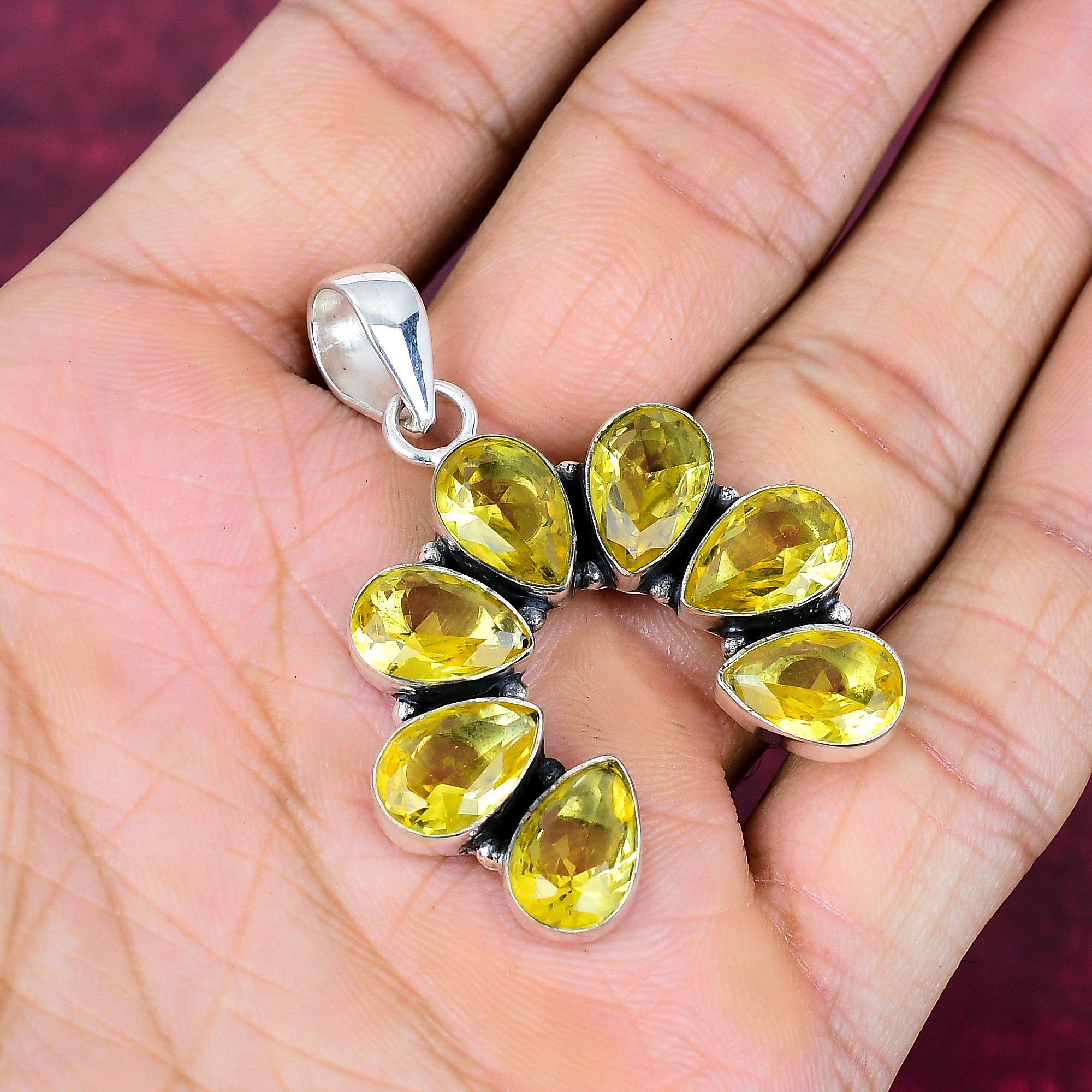 Дизайнерский кулон с лимонным топазом, кулон из стерлингового серебра 925 пробы, кулон ручной работы ко Дню памяти