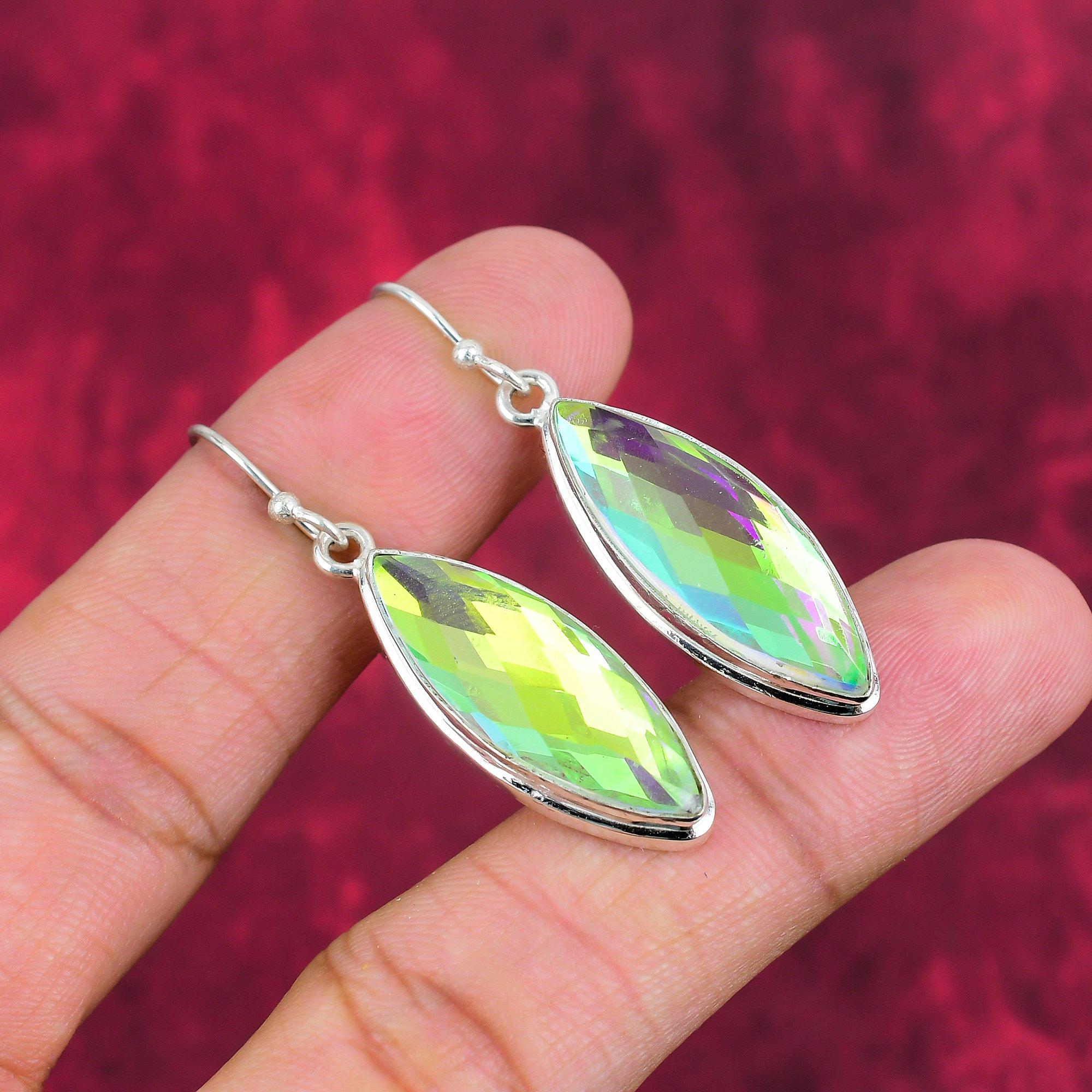 Серьги с ограненным мистическим топазом, серьги из цельного серебра 925 пробы, ювелирные изделия с драгоценными камнями ручной работы, подарки жене, совершенно новые серьги