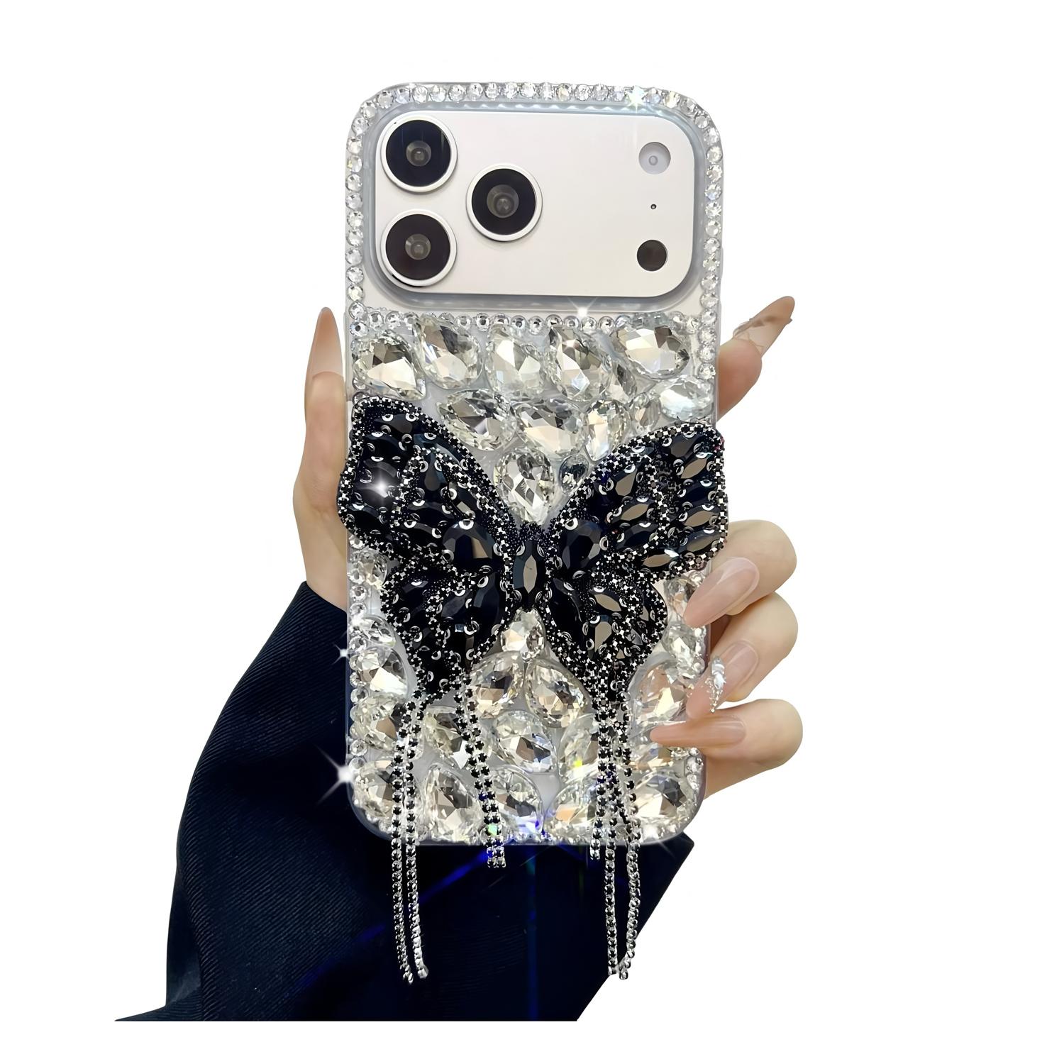 Rhinestone Butterfly Phone Case with Wrist Strap For OPPO A5 Pro A5X A3 A3X A98 A58 A57 A77 A18 A38 A17 16 A15 4G 5G