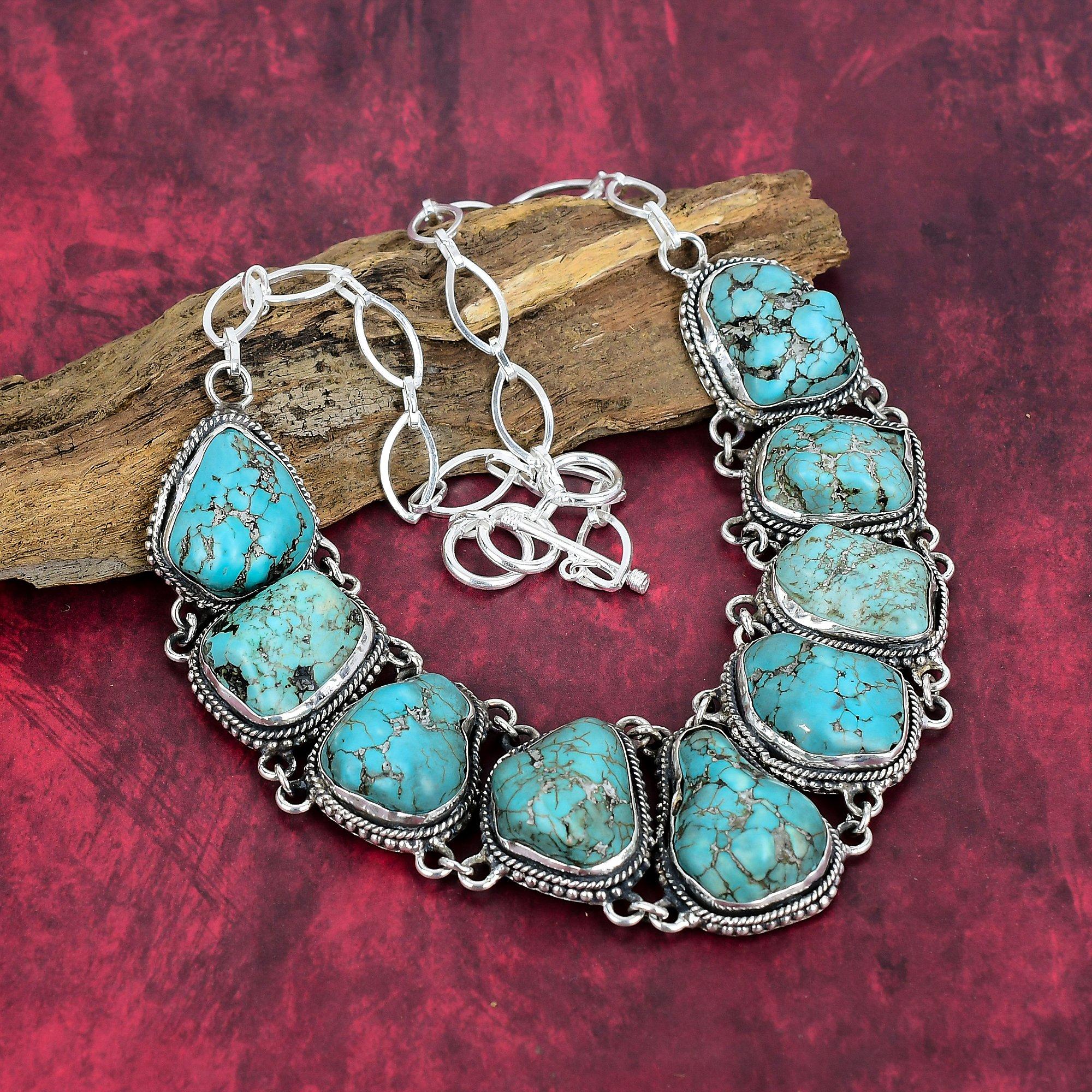 Ожерелье из чистого серебра 925 пробы с бирюзой и регулируемой цепочкой, ожерелье из драгоценных камней ручной работы на День памяти