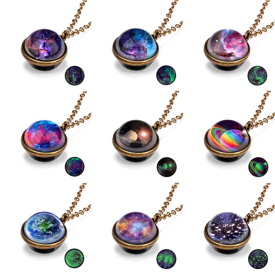 Винтажное красочное круглое ожерелье с подвеской Galaxy Universe, светящееся в темноте стеклянное шариковое колье-цепочка, ювелирное изделие в подарок