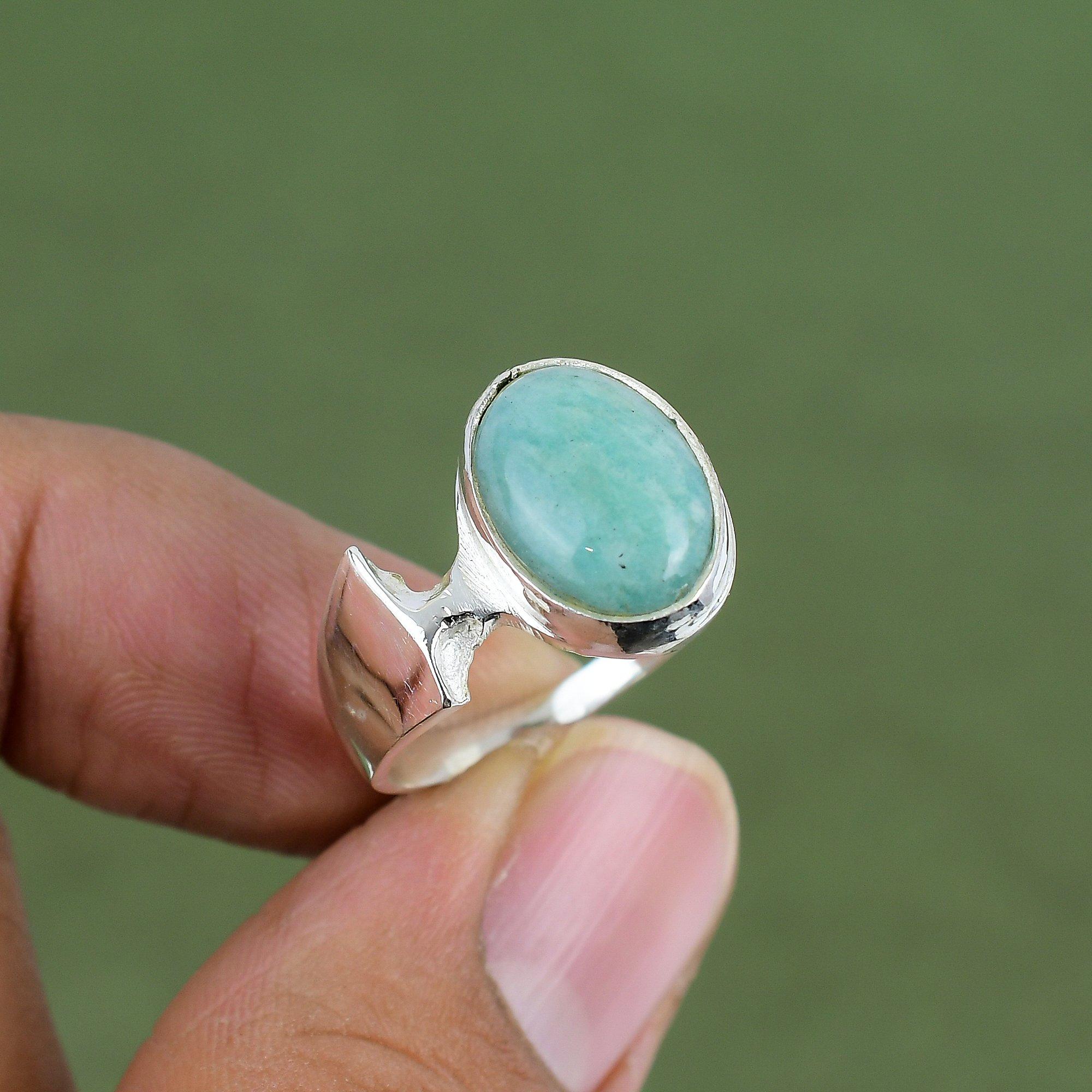 Кольцо с Амазонитом Кольцо из Стерлингового Серебра 925 Пробы Кольцо Ручной Работы Уникальное Кольцо с Драгоценным Камнем Серебряные Украшения Красивое Кольцо Свадебный Подарок Доступно по Размерам Кольца