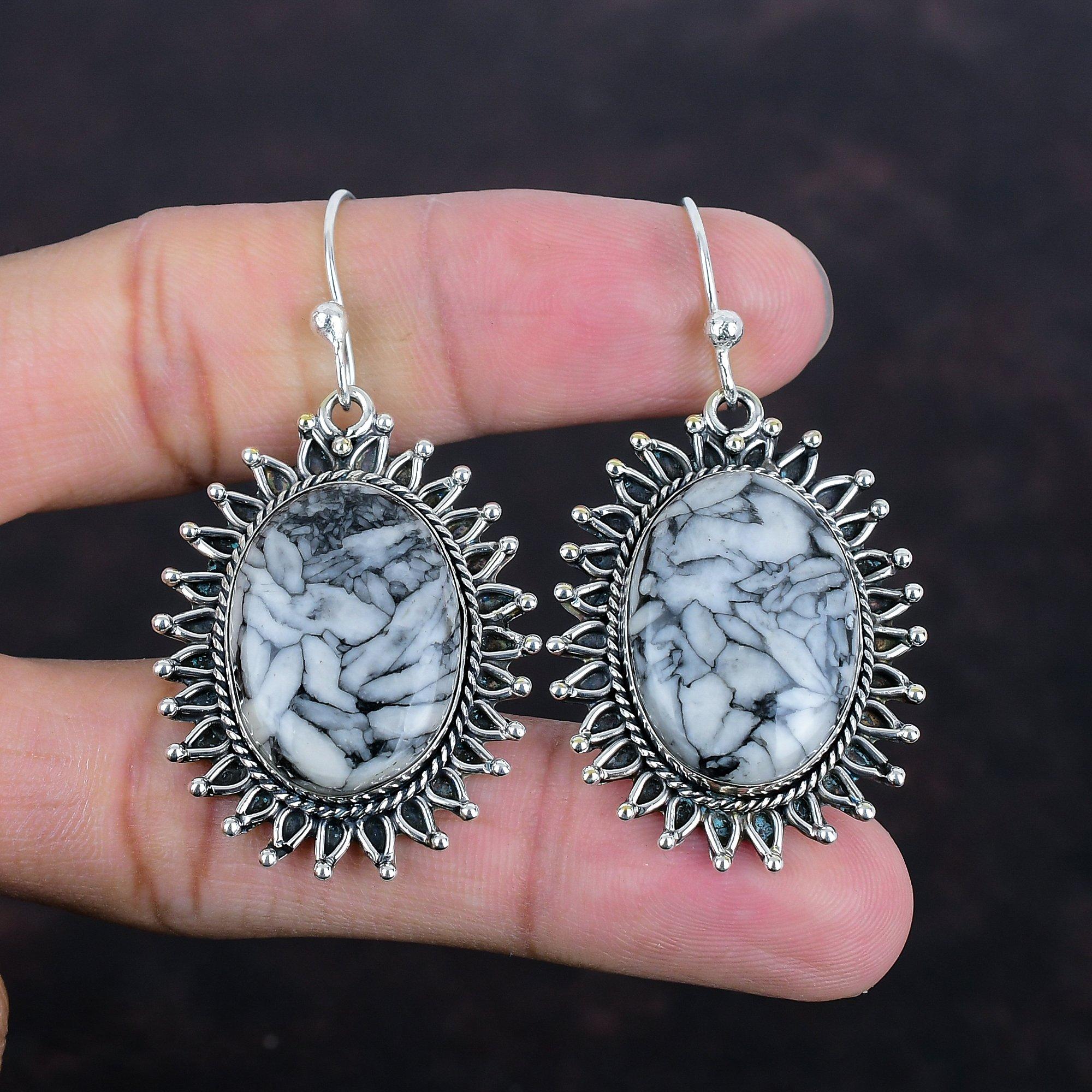 Серьги из яшмы Pinolith Jasper, оригинальные драгоценные камни, ювелирные изделия ручной работы, серьги из стерлингового серебра 925 пробы, антикварные серьги, ювелирные изделия из яшмы Pinolith Jasper, подарки для нее