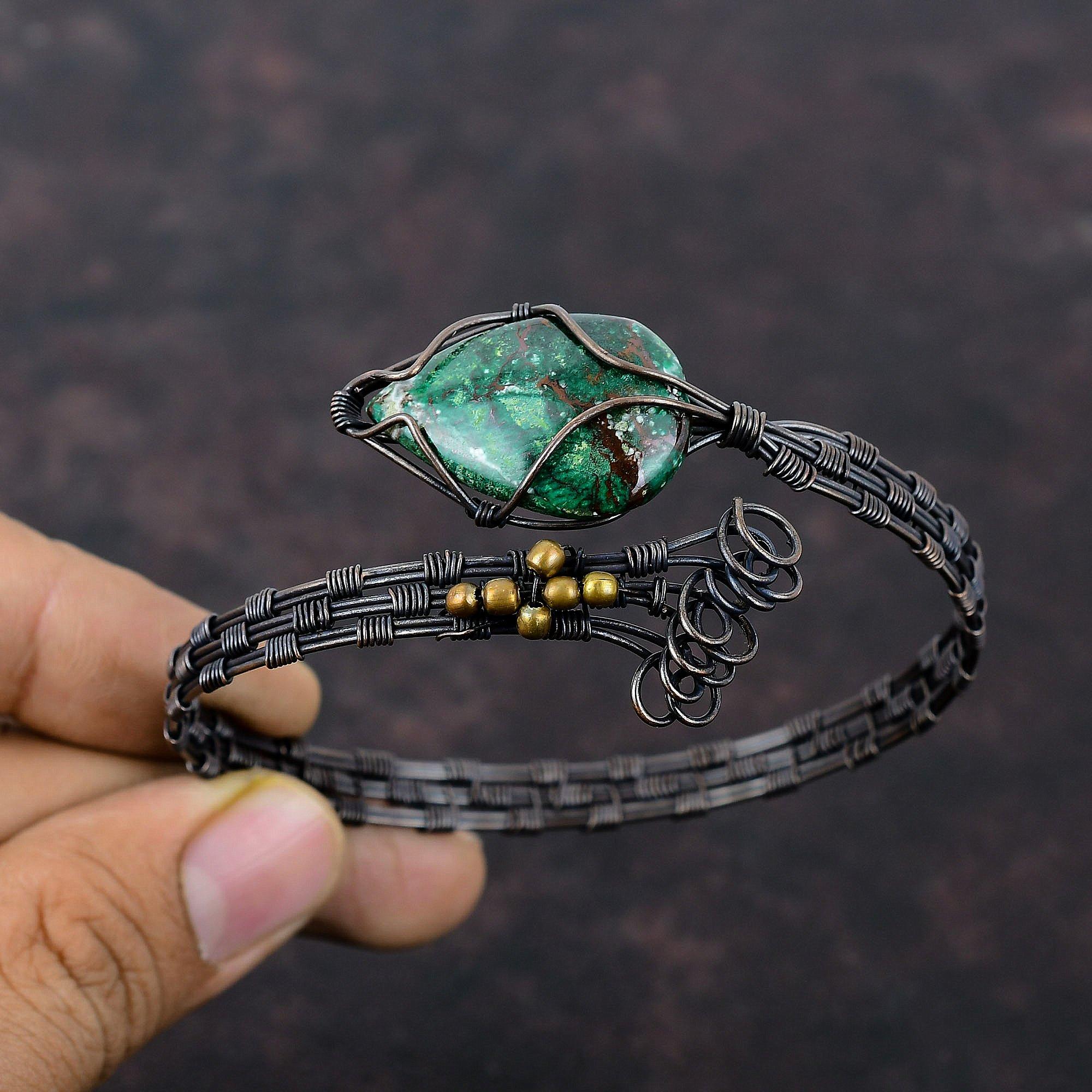 Куприт хризоколла драгоценный камень браслет манжета обернутый медной проволокой регулируемый браслет ручной работы обернутый медной проволокой ювелирный браслет для подарка