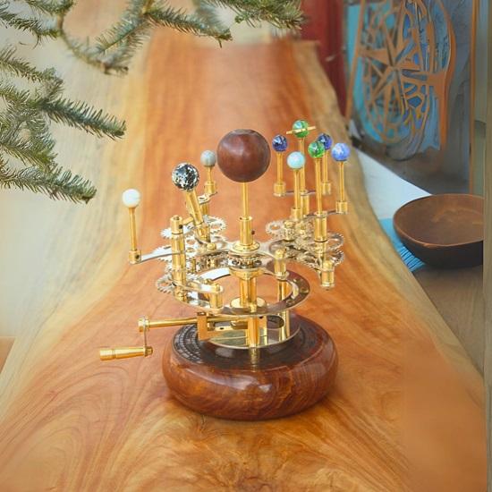 25.4 Cm Orrery, Piece for Book Shelves Brass and Steel Orrery A Functional Model of the Solar System with Planets