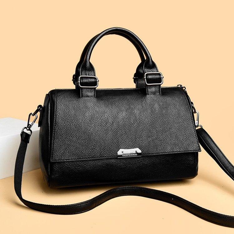 Кожаная женская сумка винтажного стиля, сумка-бостон с регулируемым ремешком, женская однотонная сумка через плечо