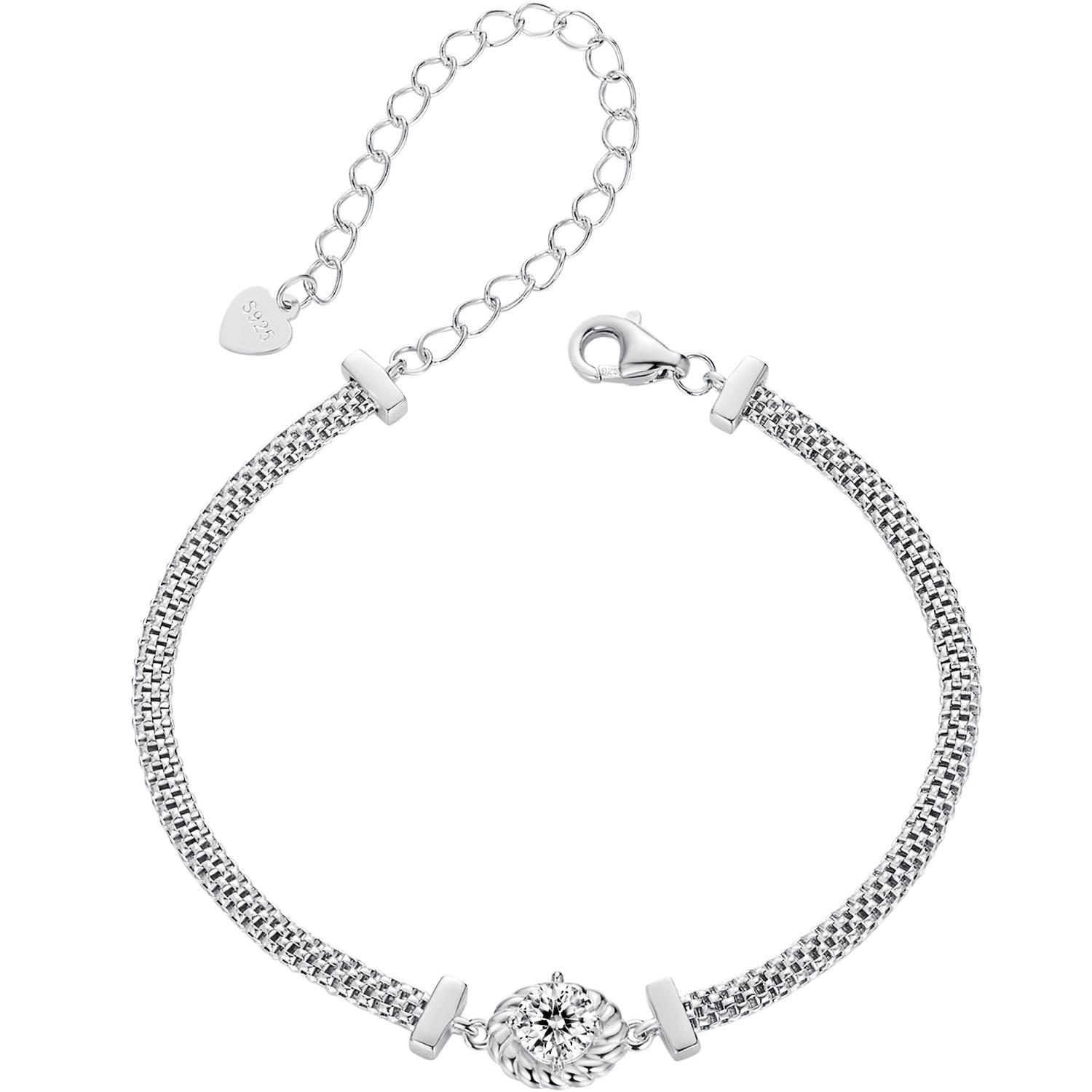 Bamoer 925 Sterling Silver Chic Moissanite Bracelet Retro Braided Silver Lab Diamond Chain Link Women Valentine's Day Jewelry