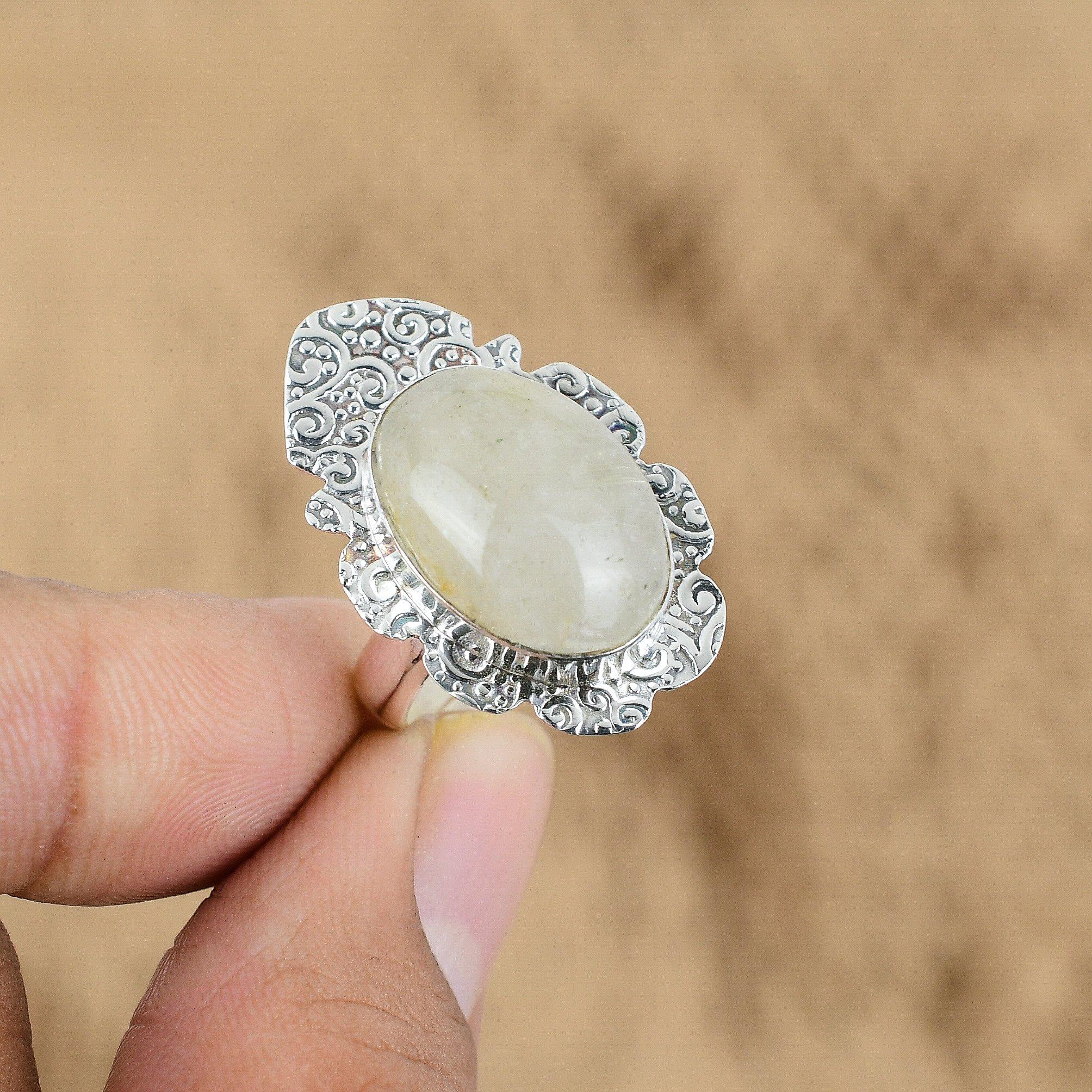 Sterling Silver Natural Golden Rutile Handmade Mother Multi Stone Promise Ring