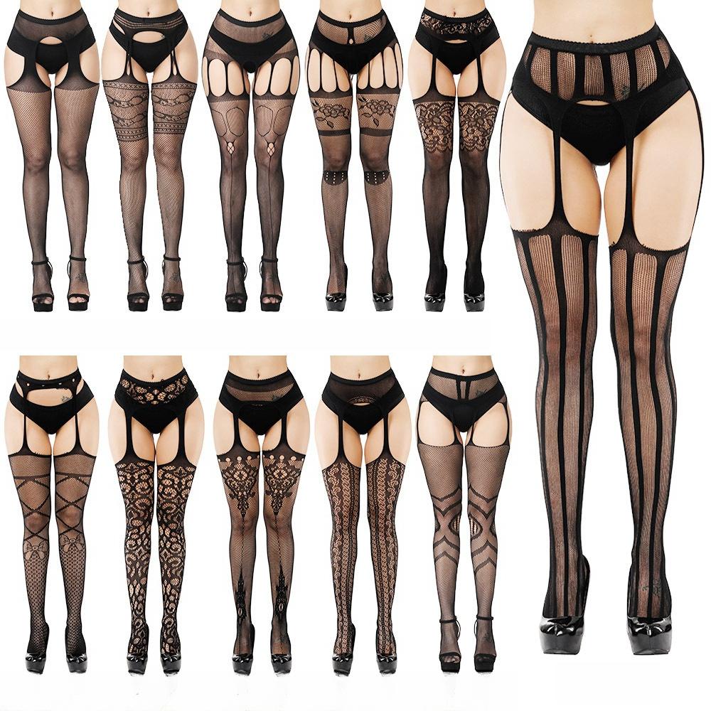 Plus Size Pantyhose Tights Thigh High Black Sexy Lace XXXXXL Oversize Underwear Fishnet Stockings with Garter Belt for Women XXL