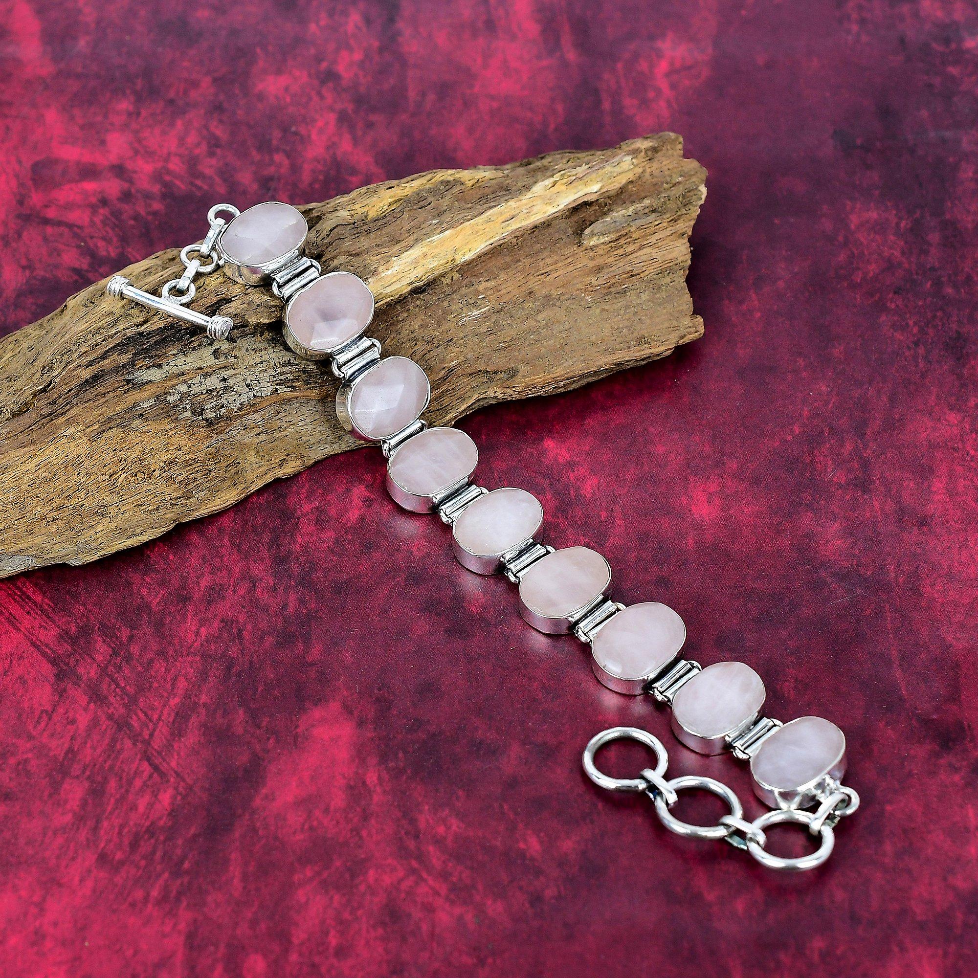 Браслет из розового кварца ручной работы, новейший дизайн, браслет из стерлингового серебра 925 пробы с драгоценными камнями, подарок для матери