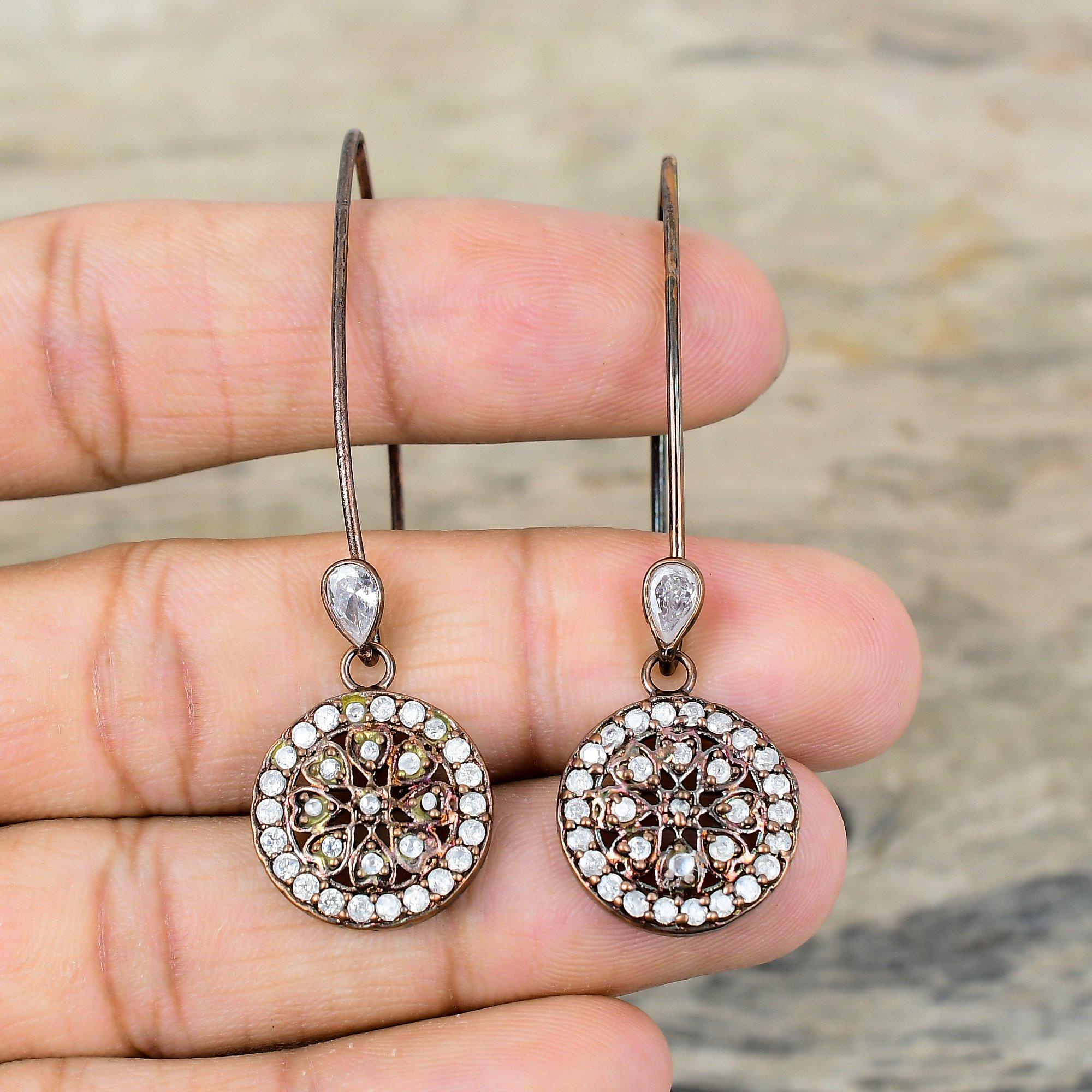 Серьги с белым топазом, медные серьги, изготовленные методом электроформовки, серьги ручной работы, ювелирные изделия из драгоценных камней, изготовленные методом электроформовки, подарок для мамы, изящные серьги, медные украшения