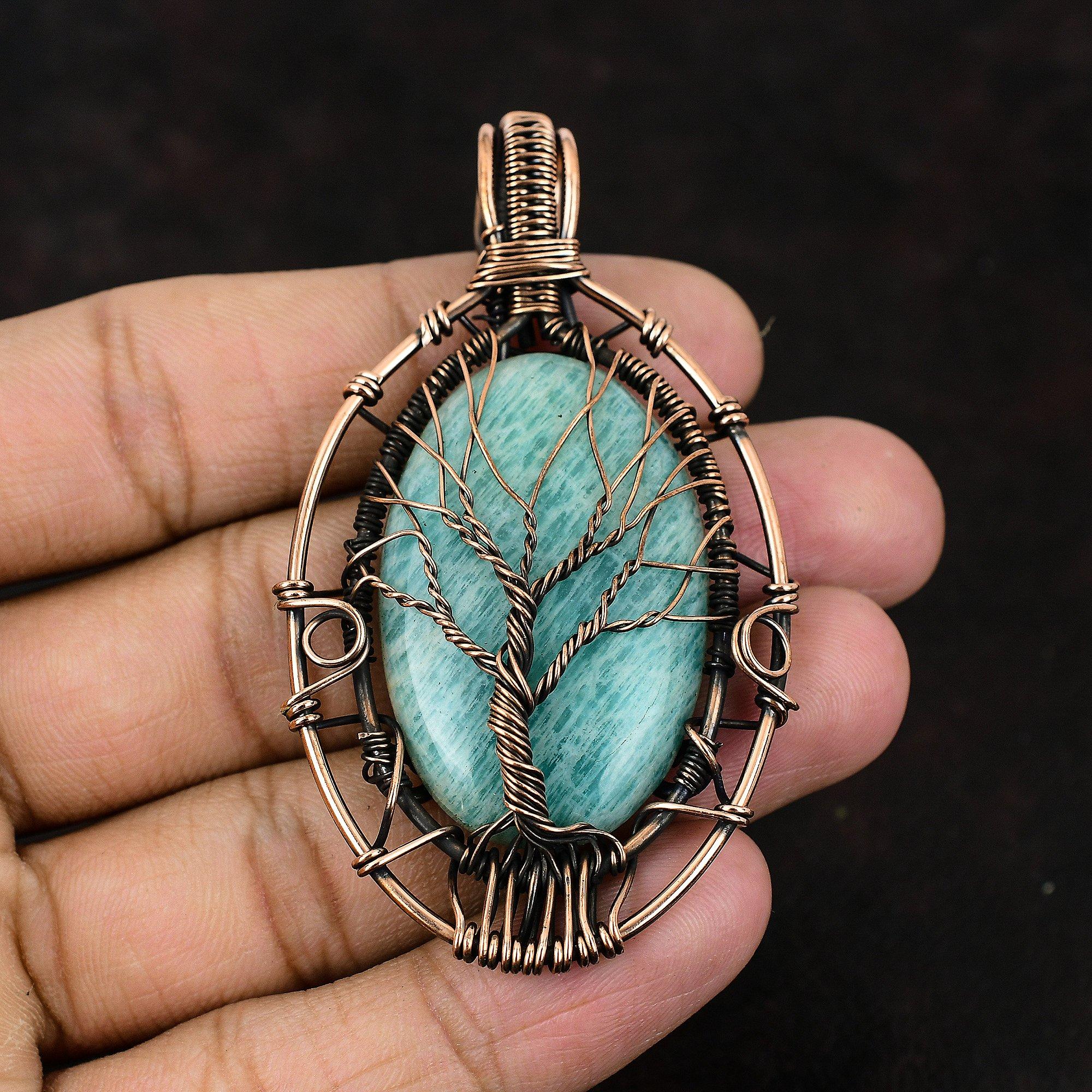 Tree Of Life Amazonite Pendant Gemstone Pendant Copper Wire Wrapped Pendant Copper Jewelry Handmade Designer Pendant Amazonite Gift For Her