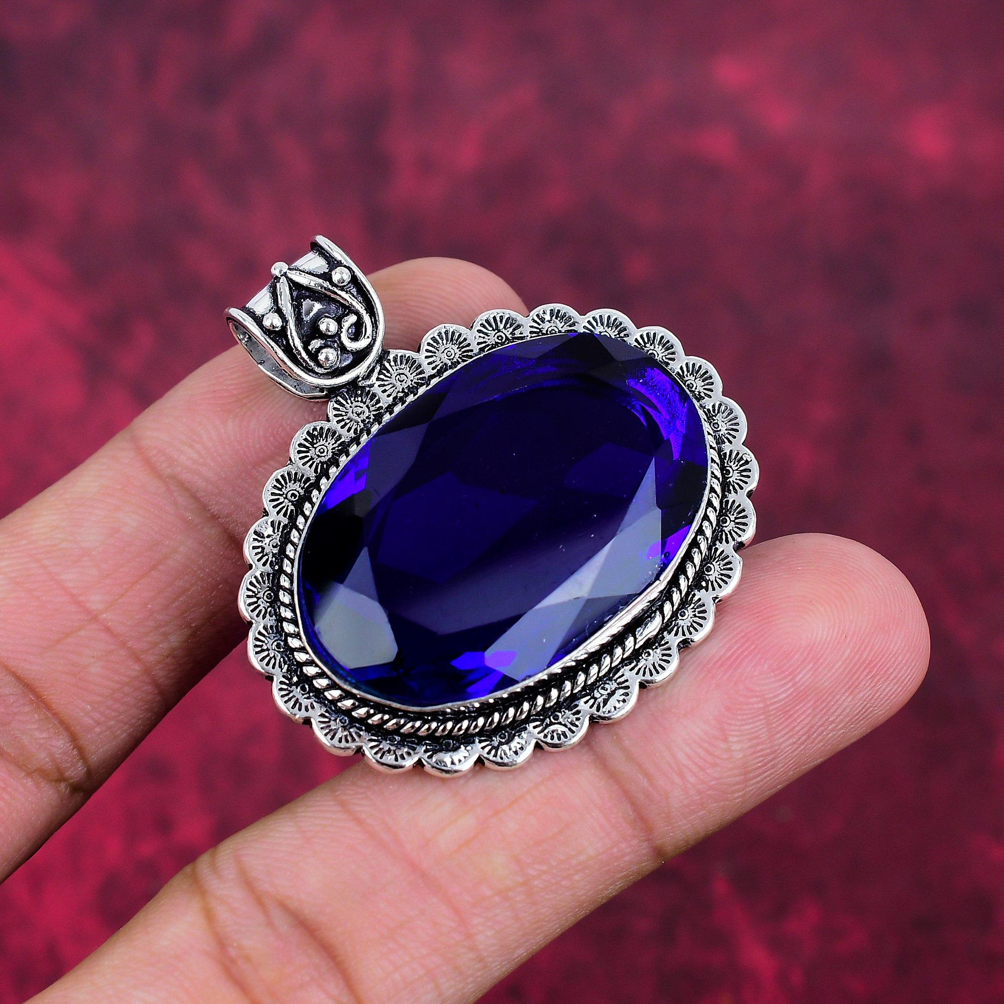 Подвеска с синим сапфиром, подвеска из драгоценного камня ручной работы, подвеска из стерлингового серебра 925 пробы, антикварные ювелирные изделия, для подарка на помолвку